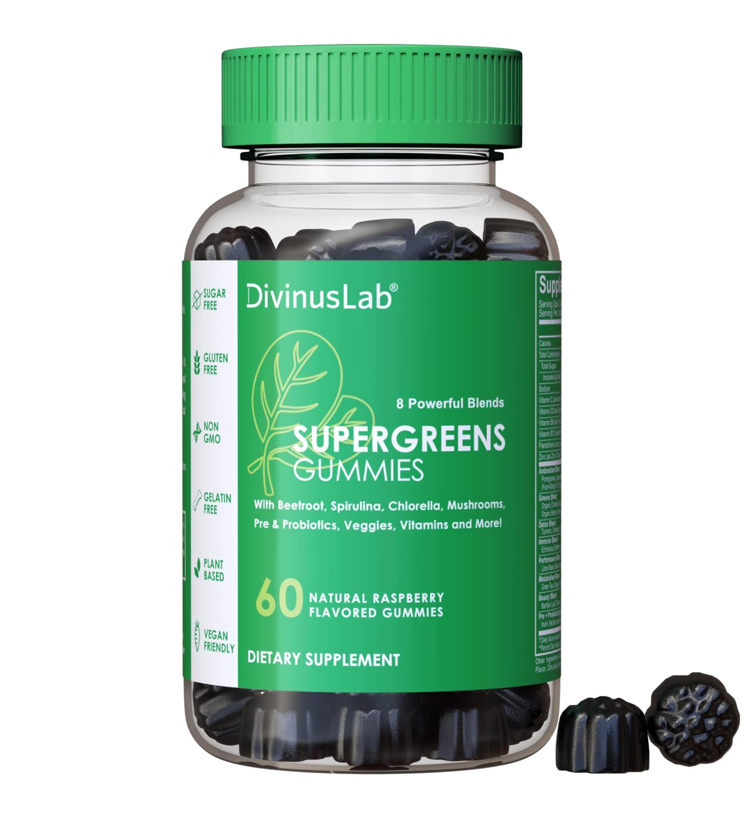 Supergreens Gummies with Organic Spirulina, Spinach & More - Sugar-Free, Pre & Probiotics, 30 Superfoods - Non-GMO, Vegan, Gluten-Free - Buy Online on GoSupps.com