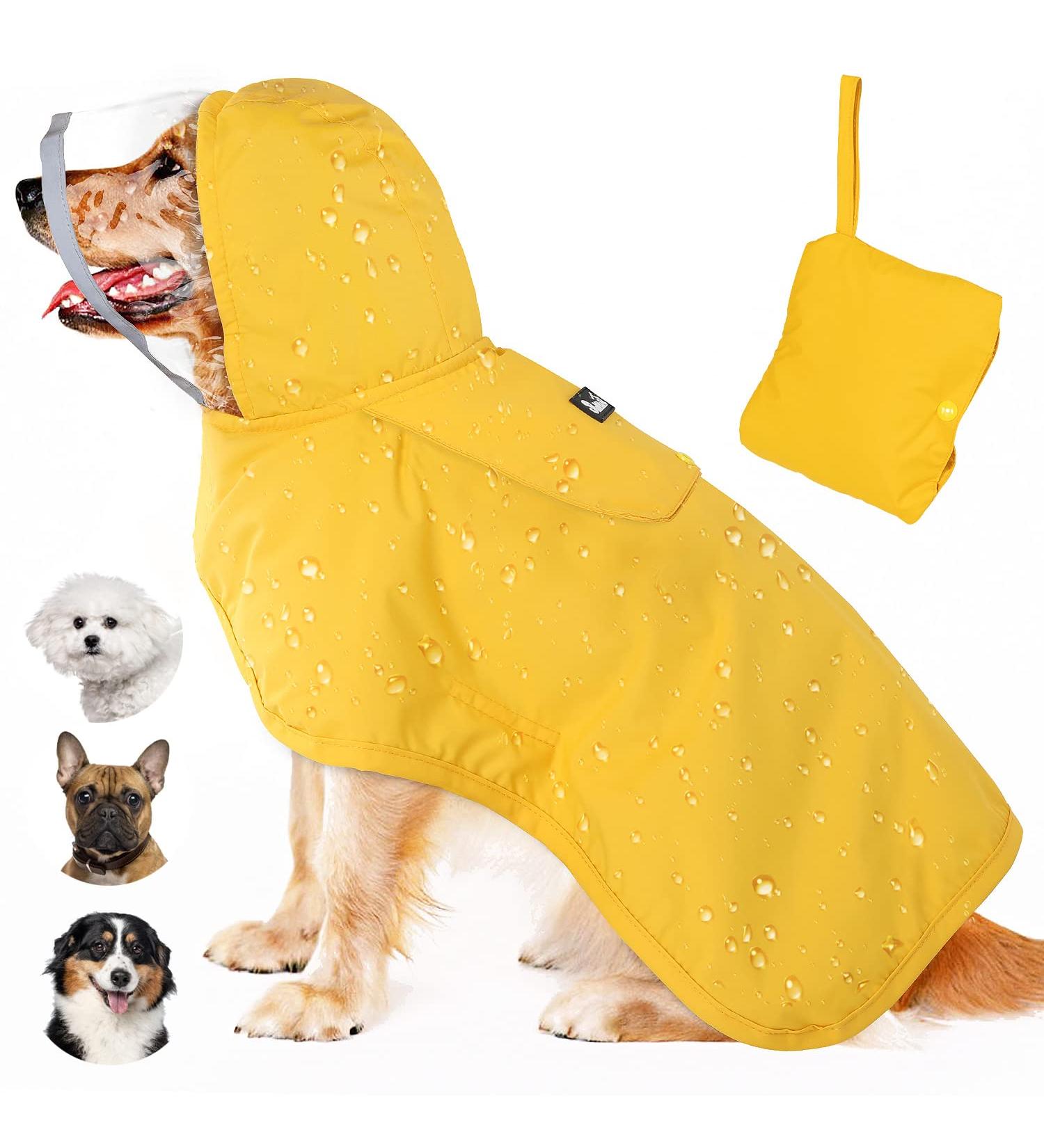 Lukovee Dog Raincoat with Clear Hood & Reflective Rim - Adjustable Waterproof Jacket for Dogs - Yellow - Size Large - Buy Online on GoSupps.com