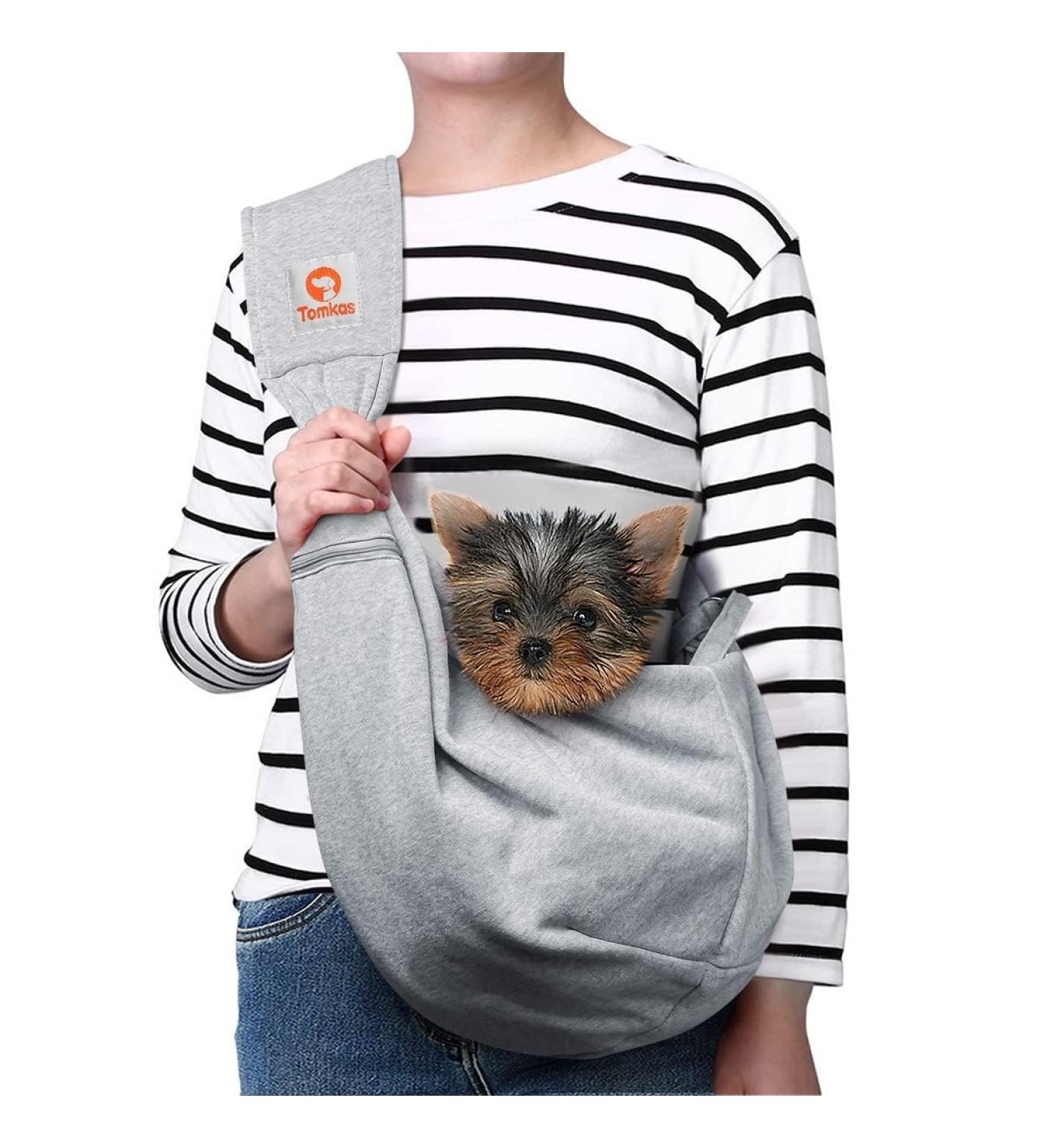 Tomkas Dog Carrier Bag - Adjustable Sling for Dogs & Cats up to 4.5 kg - Gray M - Versatile Purse Style with Snap Lock - Buy Online on GoSupps.com