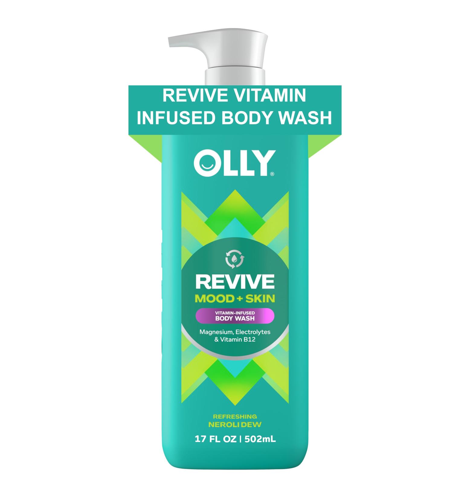 OLLY Revive Body Wash with Magnesium, Electrolytes & Vitamin B12 Nourishing Cleanser for Skin Barrier Repair, Deep Hydration, Refreshing Nerolidew Scent, 17 oz - Buy Online on GoSupps.com