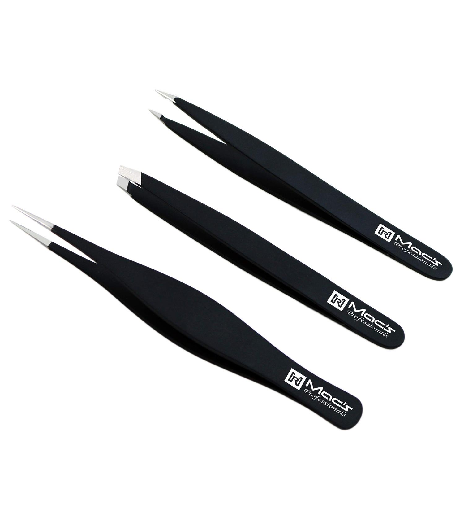 MACS Tweezers Set for Precision Eyebrow and Facial Hair Removal - Stainless Steel (3 PCs Black) - Buy Online on GoSupps.com