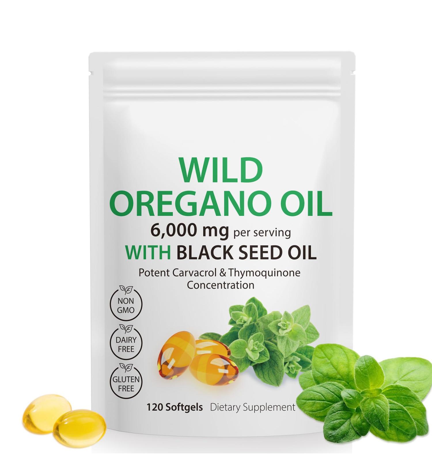 Oil of Oregano Softgels - Wild Oregano Oil 6 000mg with Black Seed Oil 200mg Capsules 120 Count Potent Carvacrol & Thymoquinone Non-GMO Dairy Free Gluten Free 120 Count (Pack of 1) - Buy Online on GoSupps.com