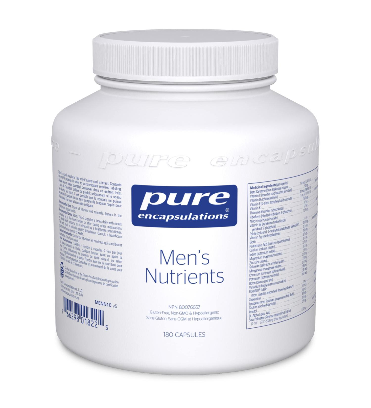 Pure Encapsulations Men's Nutrients - Multivitamin Mineral Supplement to Support Energy Endurance & Stamina in Men Over 40* - With Vitamin D Vitamin C & Trace Minerals - 180 Capsules - Buy Online on GoSupps.com