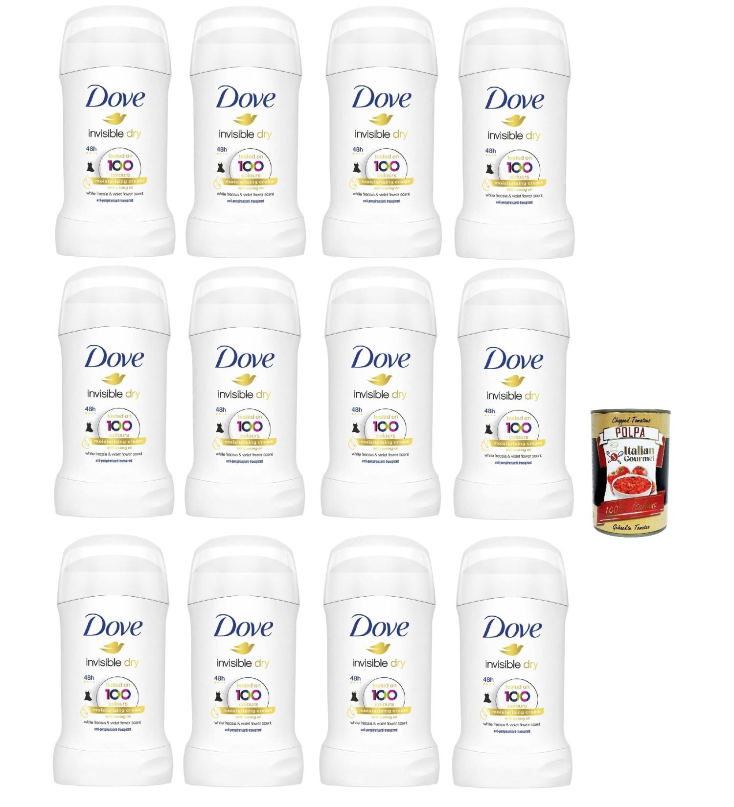  Italian Gourmet E.R. Dove Invisible Dry Stick Anti-Draining Deodorant Stick with 1/4 Moisturising Moisturizer Zero Smudge 48 Hours Nutritious Oil 12 x 40ml + Italian Gourmet Polpa 400g - Buy Online on GoSupps.com