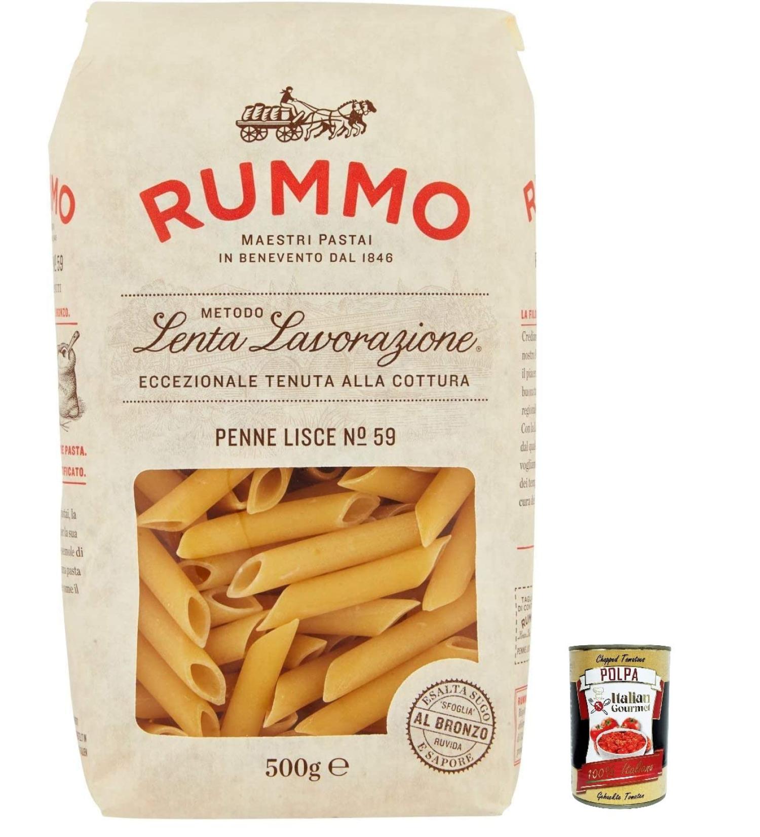  Italian Gourmet E.R. Rummo Penne Lisce N. 59 Durum Wheat Semolina Pasta 500g + Box Italian Gourmet Tomato Pulp 400g - Buy Online on GoSupps.com