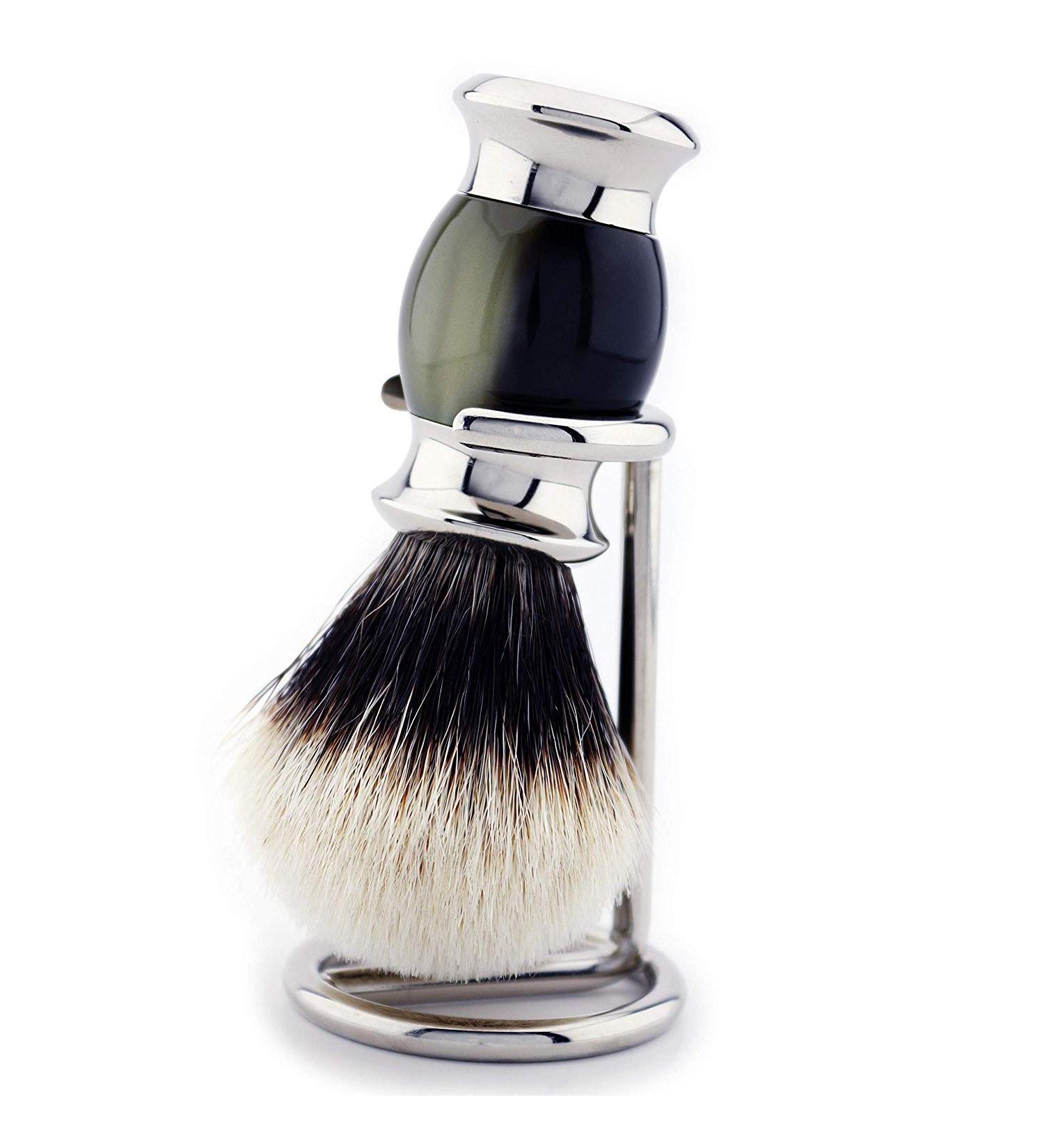 Silvertip Badger Hair Shaving Brush Made of Horn Replica Handle & Brush Stand