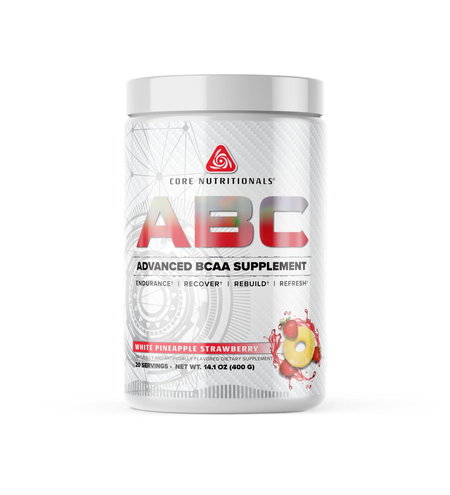 Core Nutritionals ABC Advanced BCAA Supplement | Amino Acid Recovery Blend | with Glutamine Beta Alanine Citrulline Malate | 20 Servings (White Pineapple Strawberry) White Pineapple Strawberry 20 Servings - Buy Online on GoSupps.com