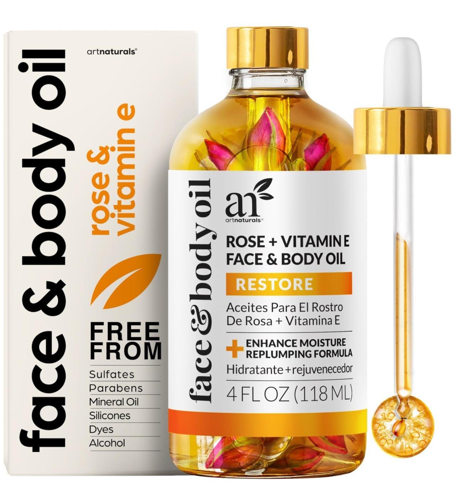 Artnaturals Organic Rose + Vitamin E Face Oil 4oz | 100% Natural Hydrating & Anti-Aging Oil for Skin & Hair - Buy Online on GoSupps.com