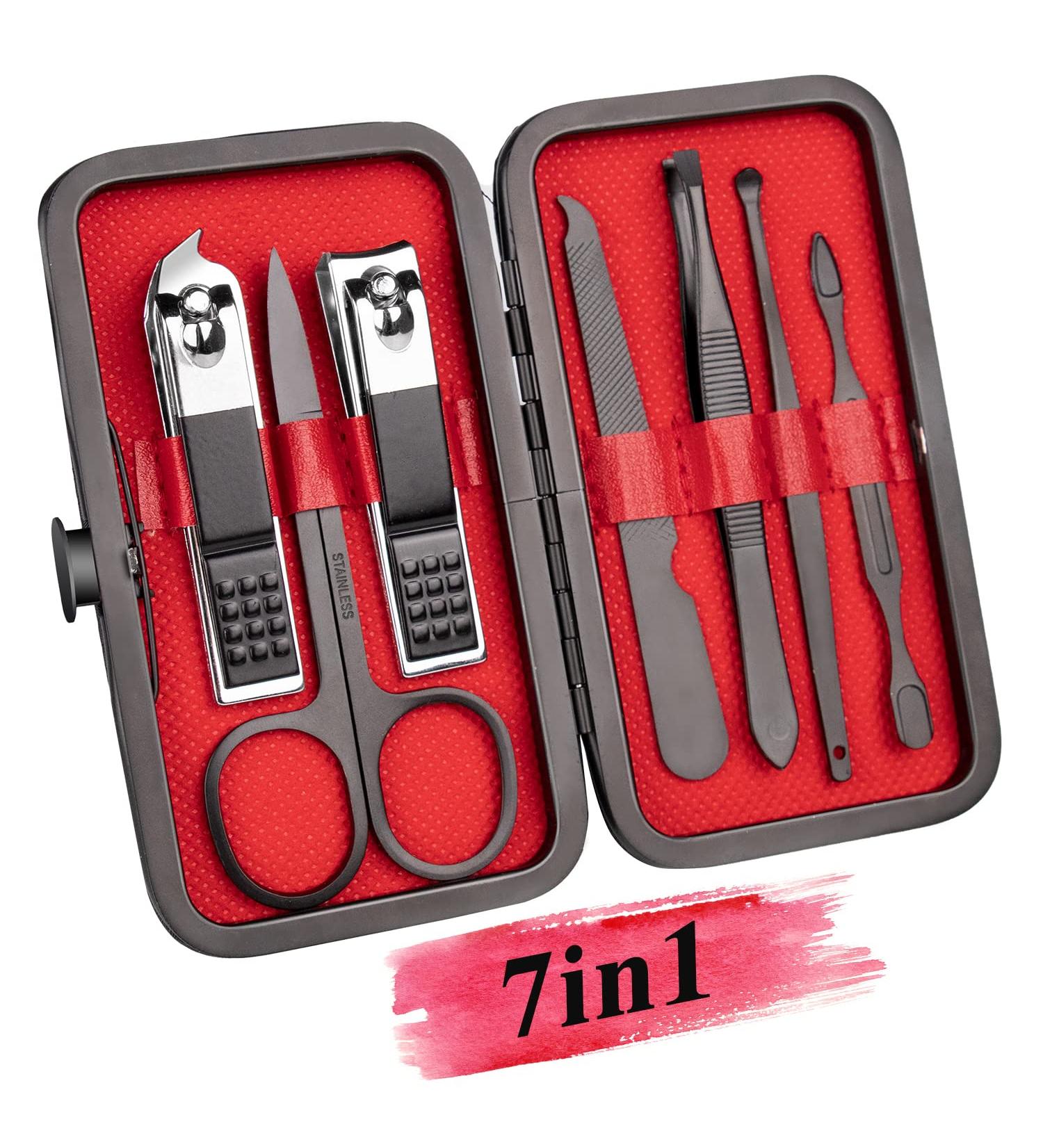 Professional 7-Piece Stainless Steel Manicure Set for Women - Nail Clippers & Pedicure Kit with Travel Case - Buy Online on GoSupps.com