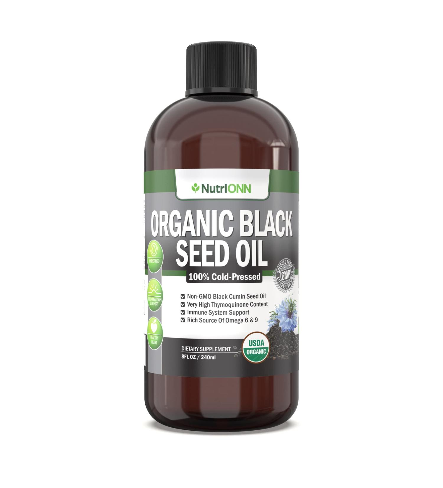 Organic Black Seed Oil - USDA Certified Organic Black Cumin Seed Oil Liquid High Thymoquinone Content Non-GMO and Cold-Pressed Rich Source of Omega-6 & Omega-9 Fatty Acids - 8 Oz - Buy Online on GoSupps.com