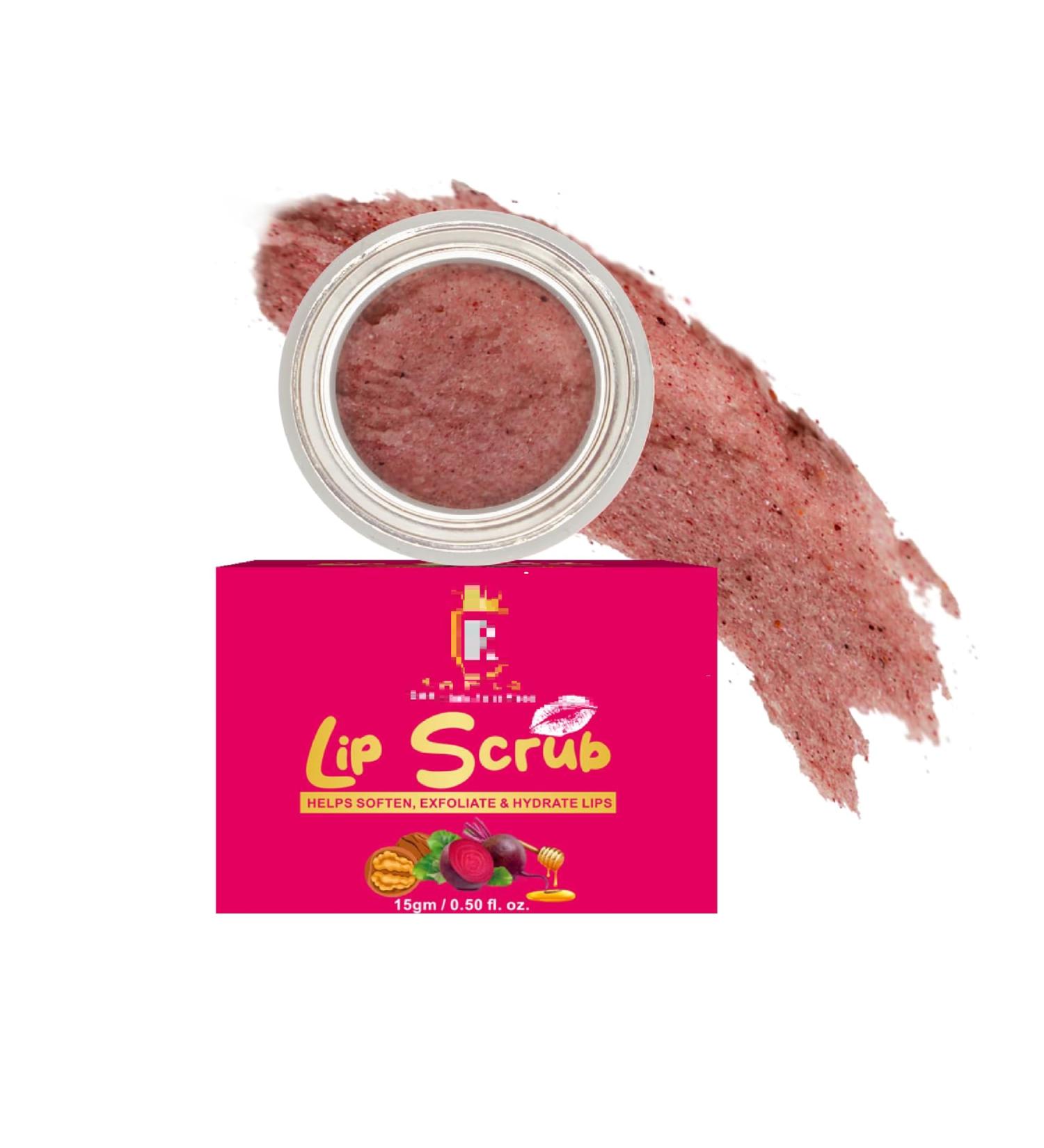 QURA Lip Scrub Balm for Men and Women. Removes Dark Lips Dry Lips Chapped Lips and Lipstick Stains. with Beetroot Vitamin C Honey&Walnut/Chemical Free - 15 g