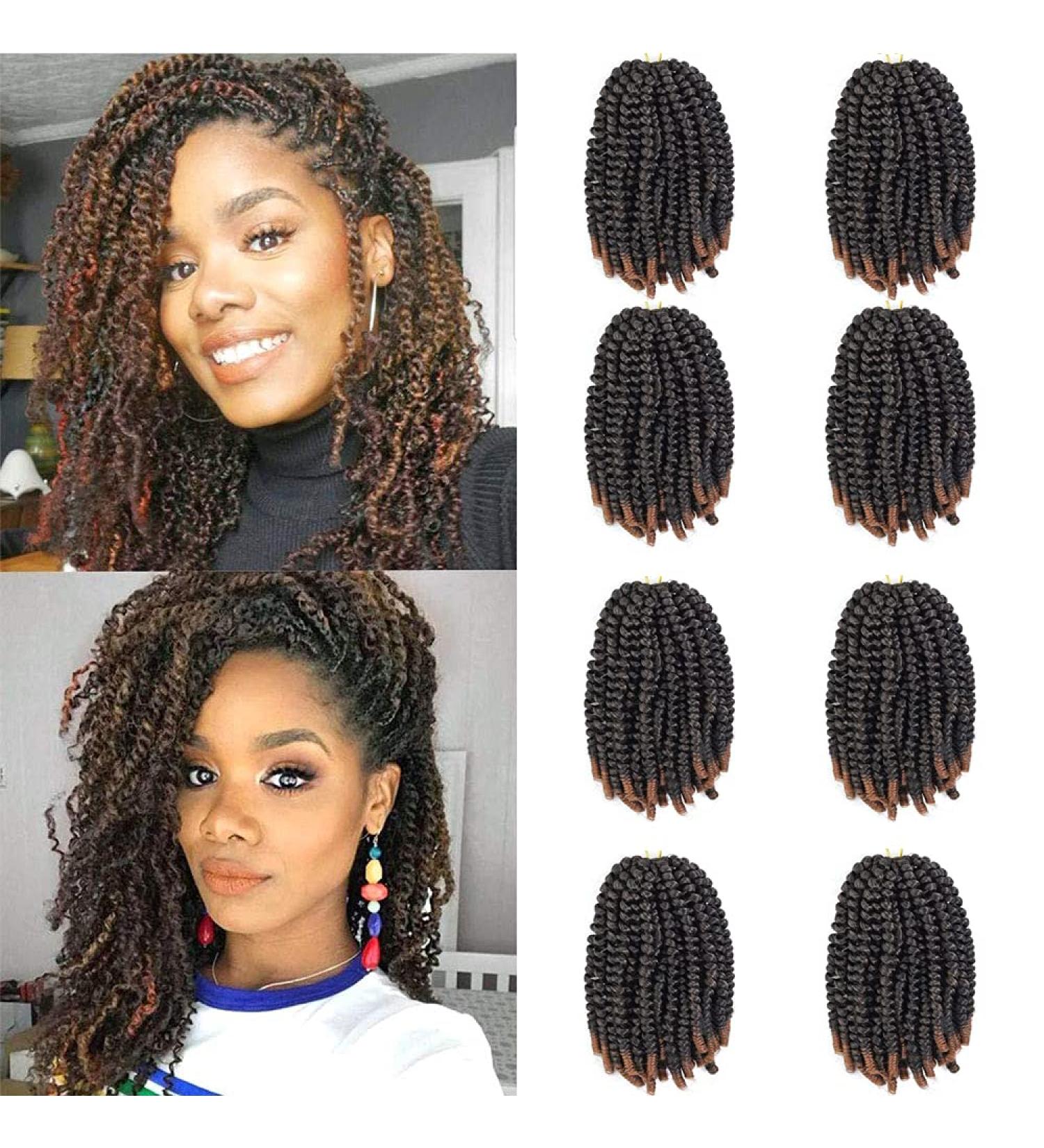 8 Pack Ombre Spring Twist Crochet Hair - 8 Inch Fluffy Butterfly Locs Extensions (T1B30) - Buy Online on GoSupps.com