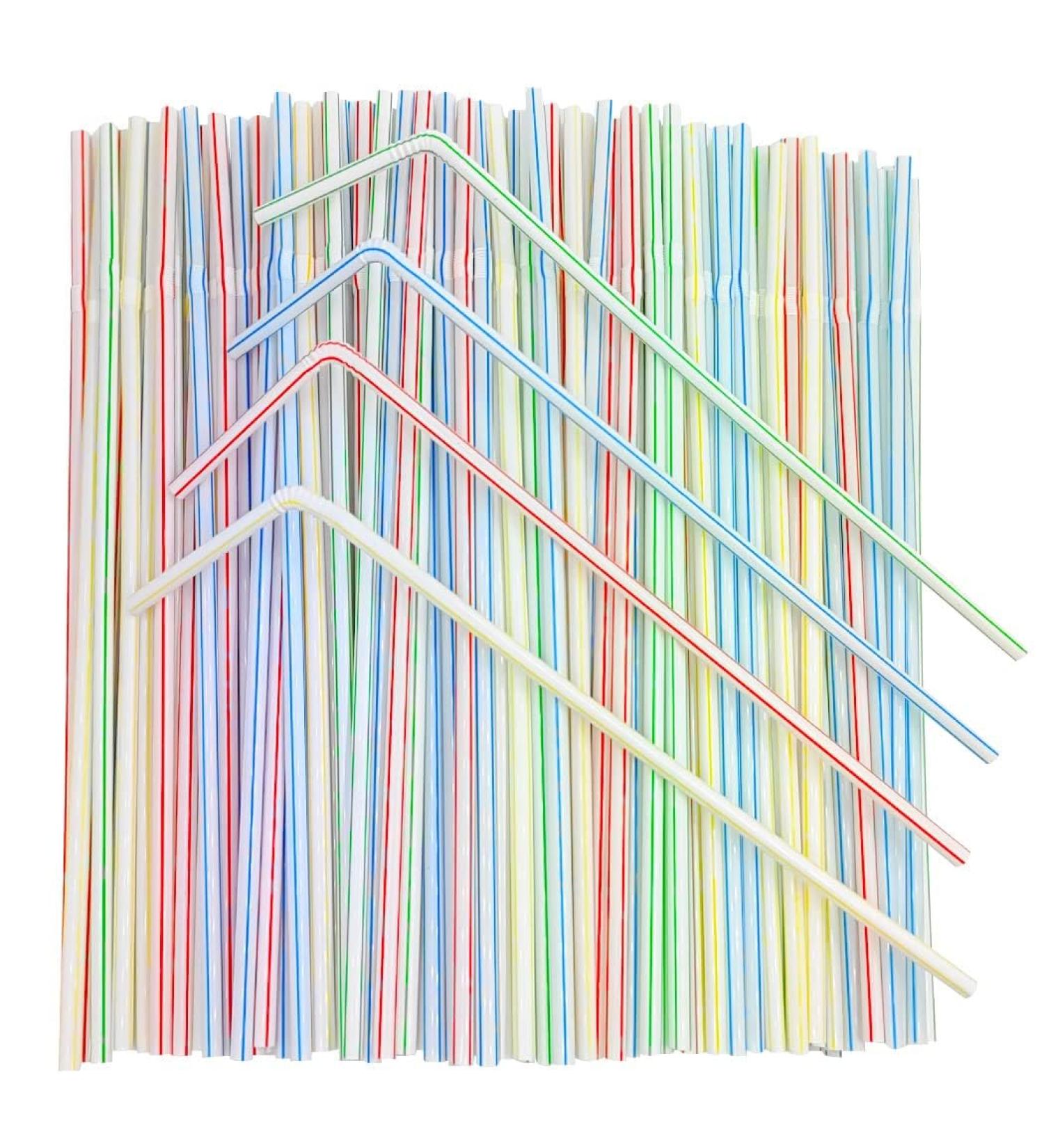 200PCS Disposable Plastic Straws Flexible Bendable Drinking Straws 8.2" High Home Straws for Kids and Adults for Home Parties Bar Beverage Shops Striped Disposable Plastic Straws Multi Colored - Buy Online on GoSupps.com
