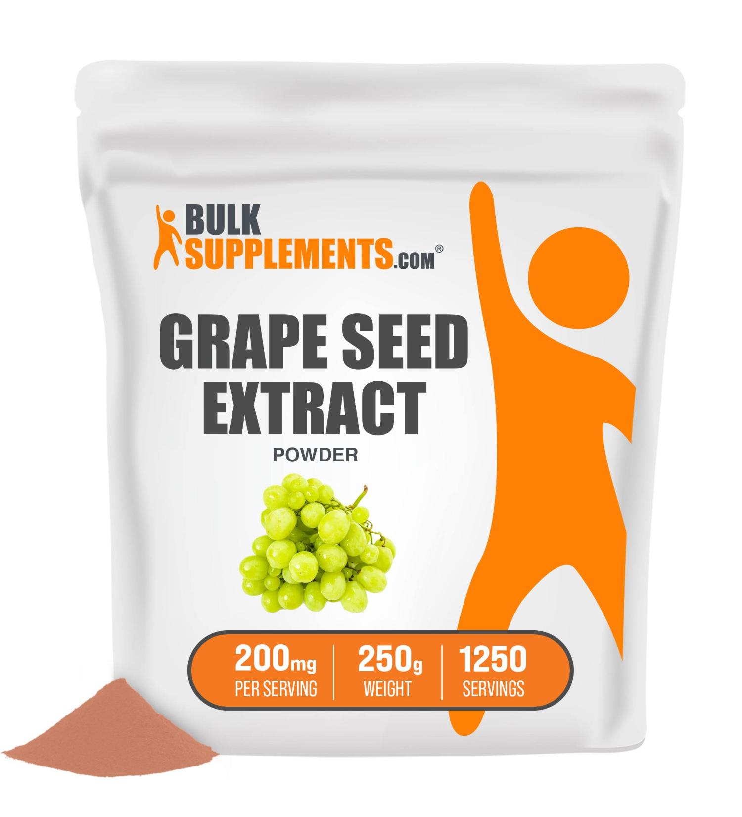 Grape Seed Extract Powder - 200mg Antioxidants Supplement - Gluten Free - 250g (8.8oz) - Buy Online on GoSupps.com
