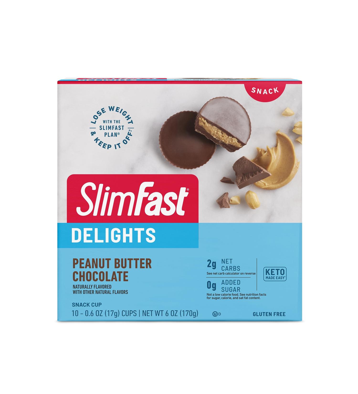 SlimFast Delights Peanut Butter Chocolate Snack Cups - 10 Count | Low-Calorie Snacks for Weight Loss | Shop Internationally - Buy Online on GoSupps.com