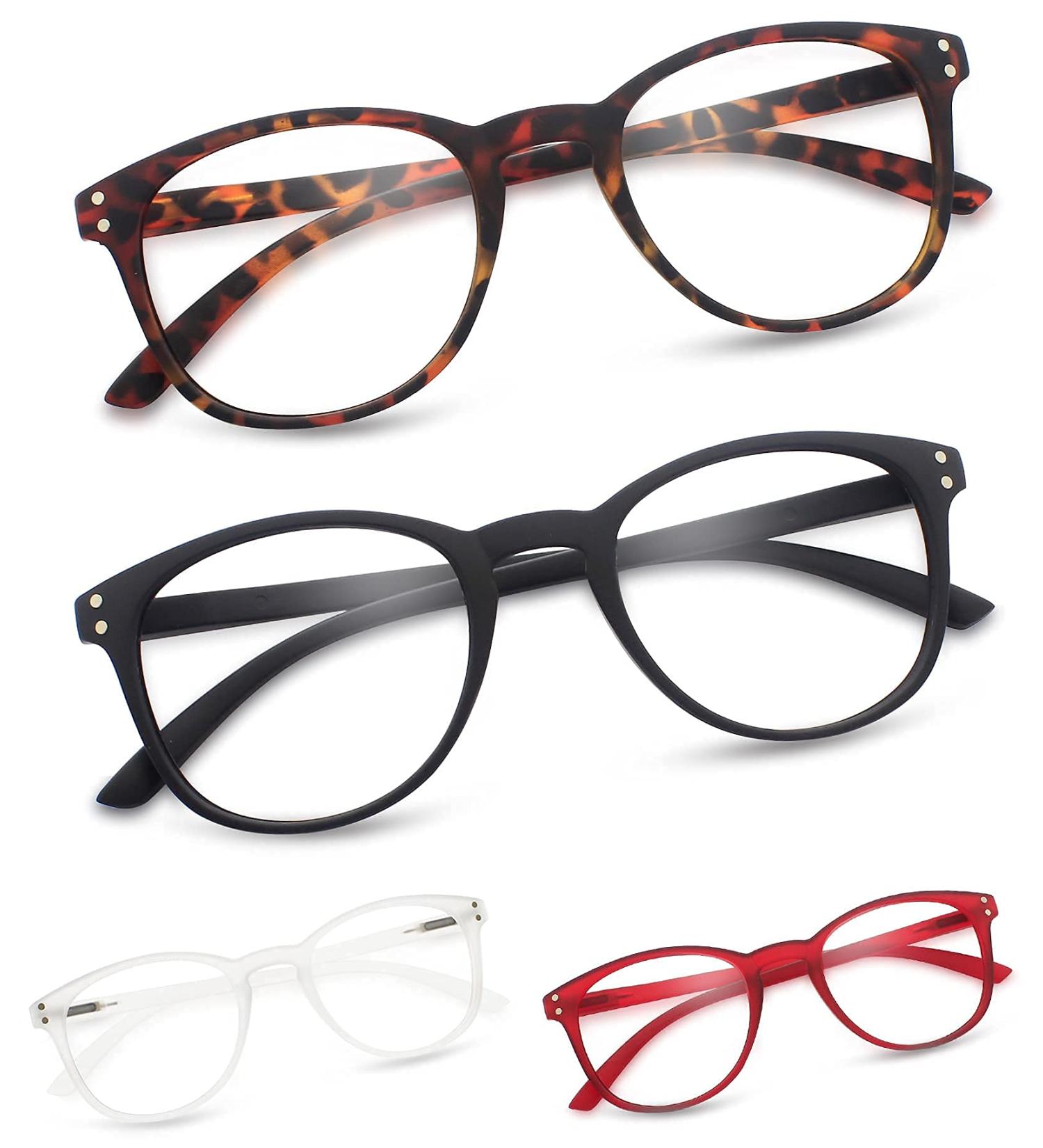 4-Pack Blue Light Reading Glasses for Women and Men - Anti Eye Strain Computer Readers - Stylish Design in Black, Demi, Clear, Red - 2.25 Strength - Buy Online on GoSupps.com