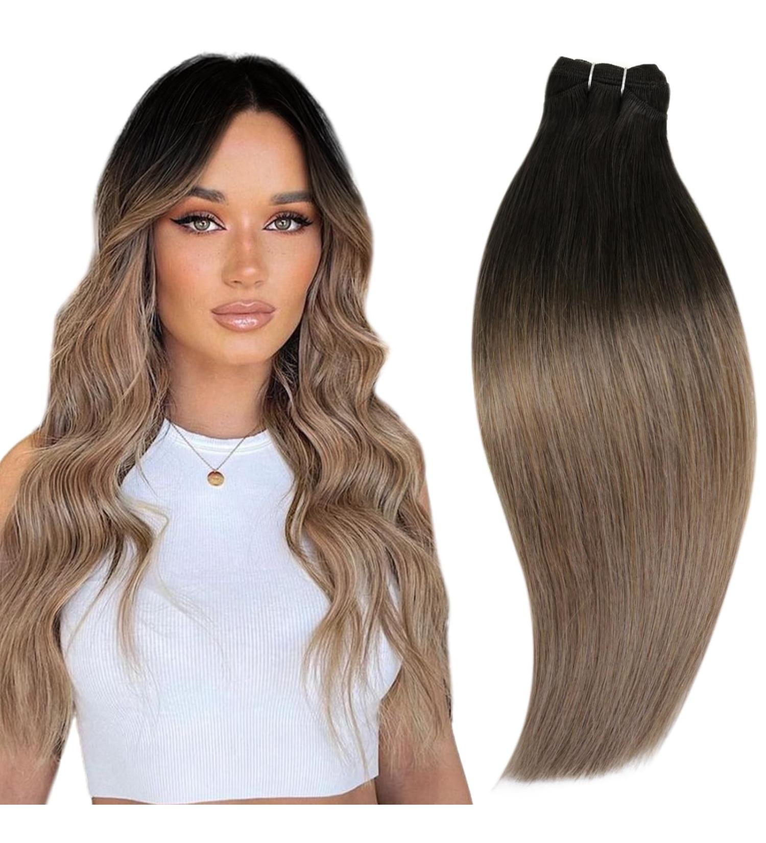 Runatur Real Hair Balayage Treats Extensions - 35cm Brown Blonde Ombre 70g for Seamless Sewing - Buy Online on GoSupps.com