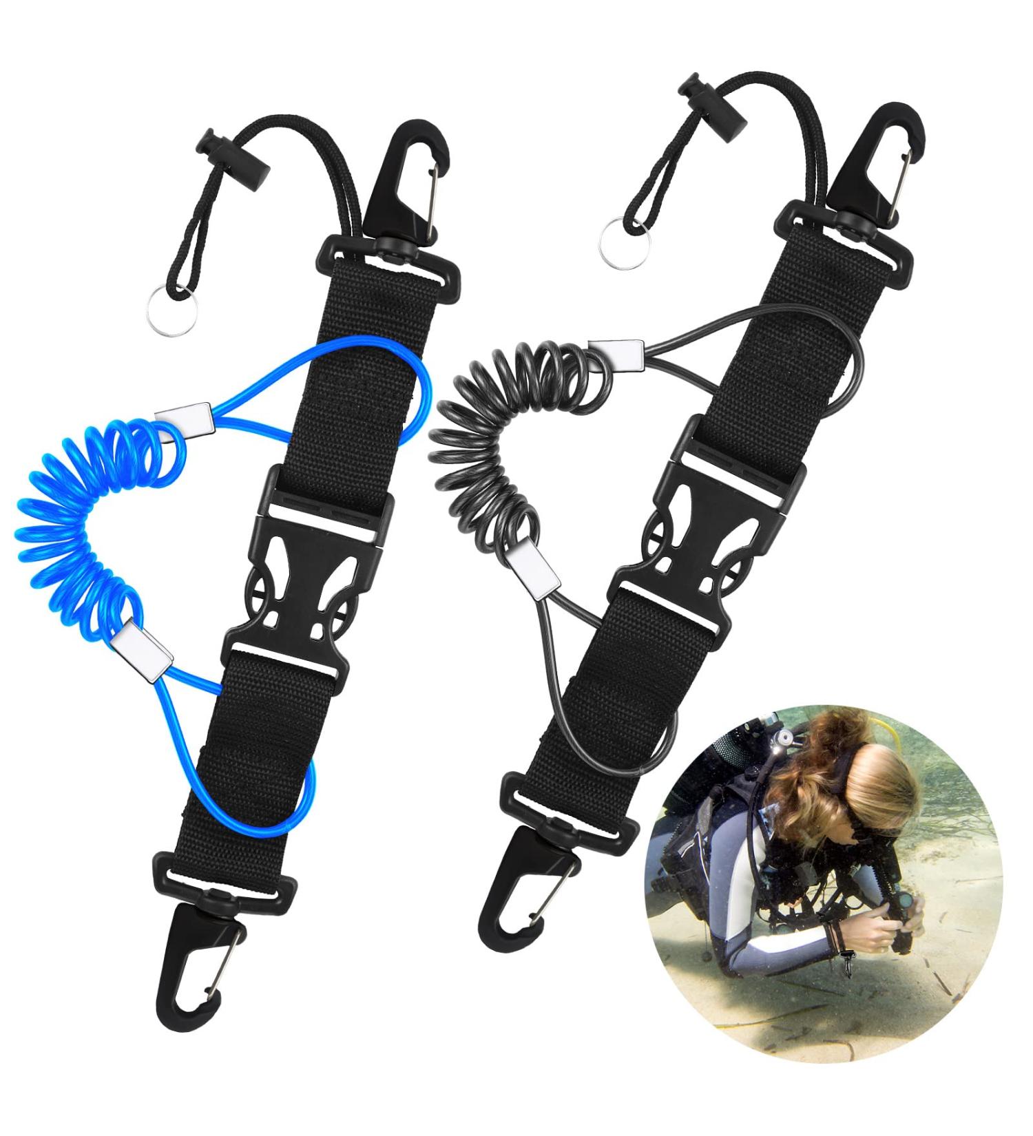 Windyun Stainless Steel Spring Coiled Diving Lanyard Set - Quick Release Buckle, Dive Clips for Dive Lights & Tools - Black/Blue - Buy Online on GoSupps.com