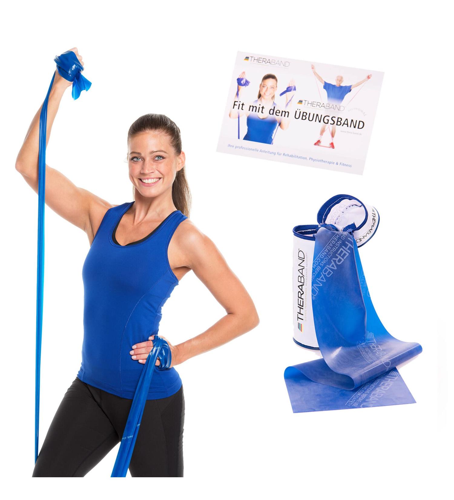 Theraband Original Exercise Band | 2.5m Fitness Resistance Band for Strength Training & Weight Loss | Includes Zip Pocket Bag & Instructions | Blue - Buy Online on GoSupps.com