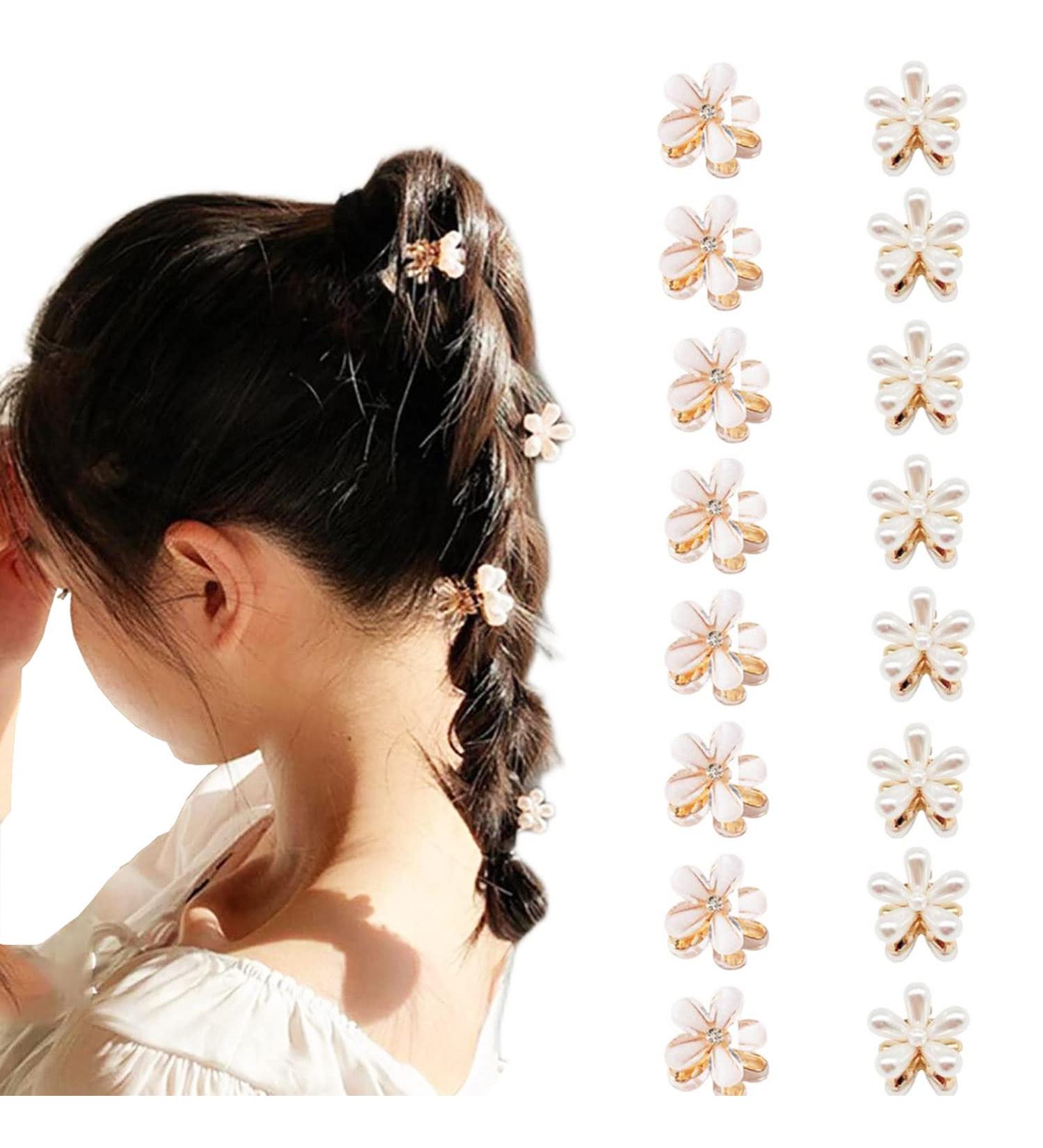 Doromy 16Pcs Small Faux Pearl Floral Hair Claw Clips for Women and Girls - Mini Crystal Flower Design Barrettes - Sweet Artificial Flower Hair Accessories - Buy Online on GoSupps.com