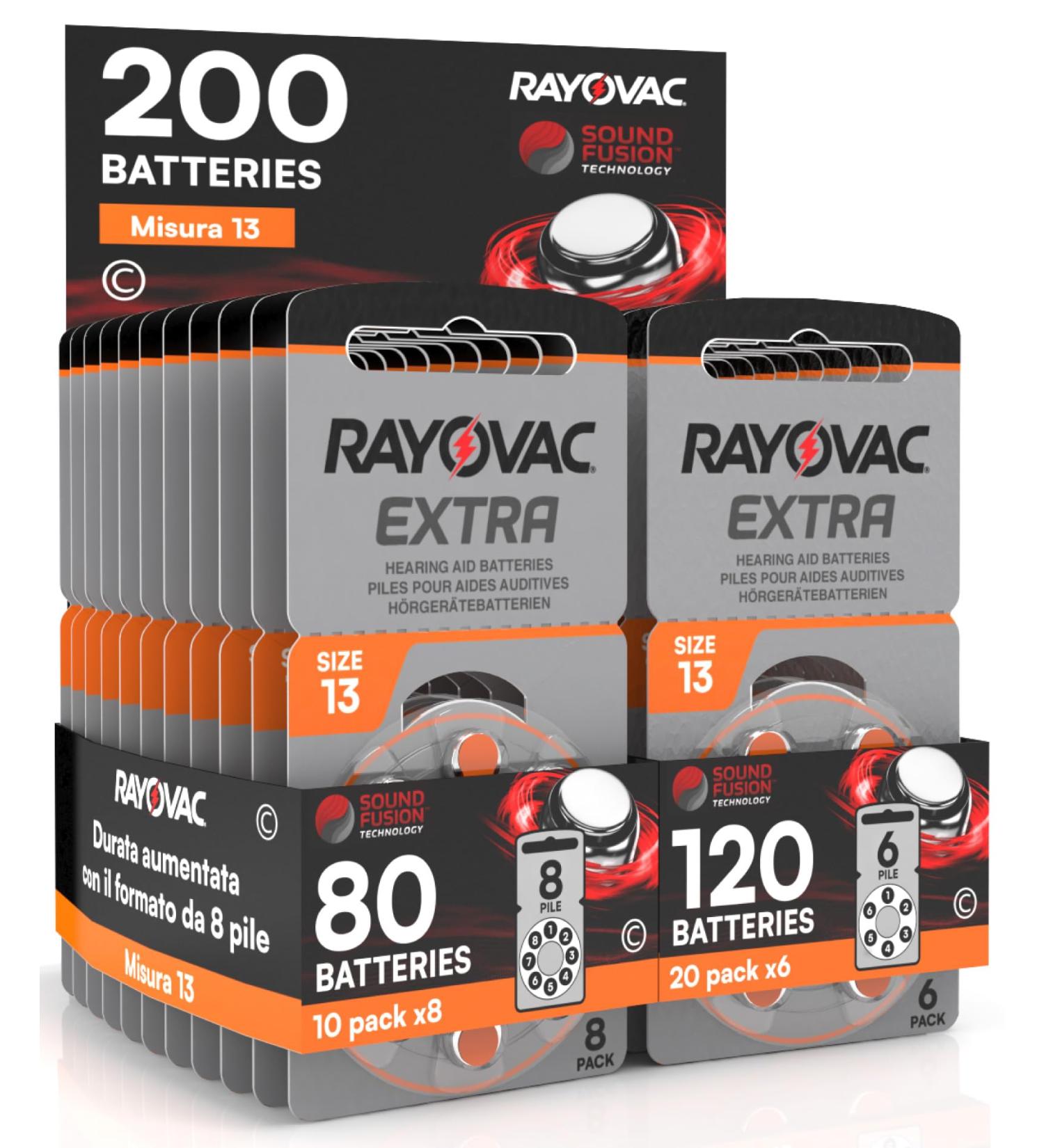 200 Rayovac Extra 13 Hearing Aid Batteries - 10 Blisters of 8 & 20 Blisters of 6 - Long-Lasting Performance for Enhanced Hearing - Buy Online on GoSupps.com