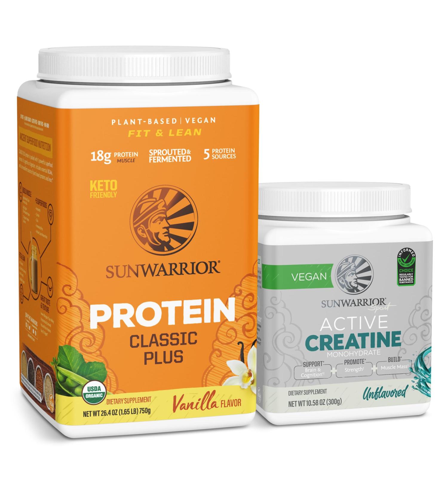 Creatine Powder & Vanilla Classic Plus Organic Protein Powder Set | Bundle & Save | Vegan Protein Superfood Blend plus Unflavored Creatine Monohydrate (60 Servings Unflavored 30 Servings Vanilla) - Buy Online on GoSupps.com