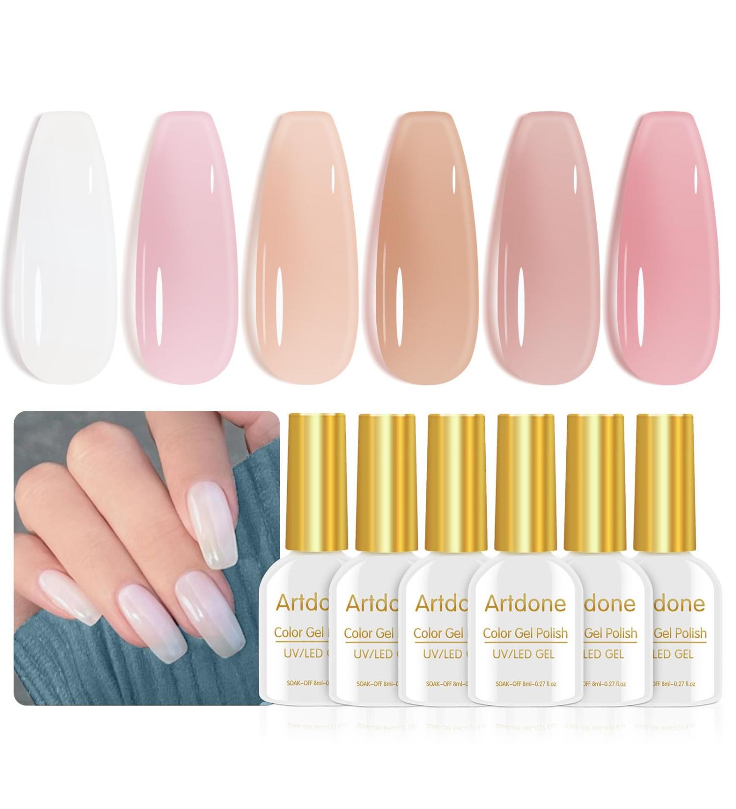 Artdone Sheer Gel Nail Polish Set - 6 Colors Translucent UV Gel for All Seasons - Milky White Pink Nude & Brown - Soak Off LED Lamp Manicure Kit - Buy Online on GoSupps.com
