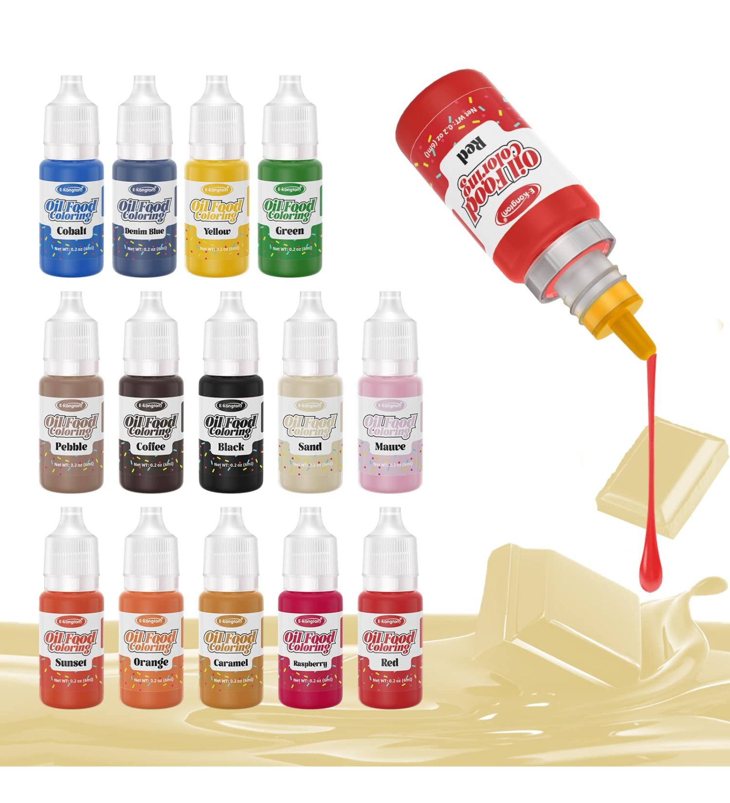 Oil Based Food Colouring: E-Kongton 14 Colours Oil Based Food Colouring for Chocolate Cakes Candy Buttercream Macarons Biscuitsand and Doughnuts - Vibrant Colours Food Dye Set (6ml/Each Bottle) 6 ml (Pack of 1) 6.0 - Buy Online on GoSupps.com