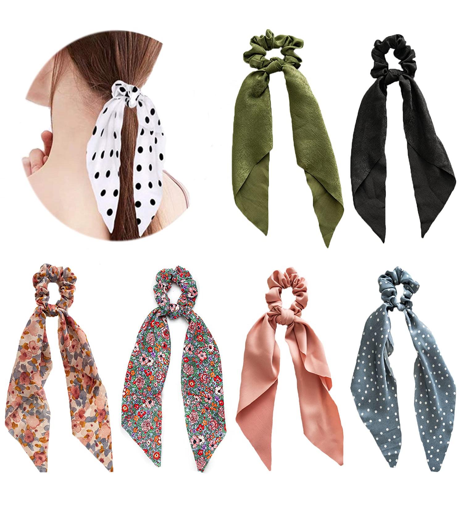 Shop 6-Piece Vintage Chiffon Hair Scarf & Elastic Hair Ties - 2 in 1 Ponytail Holders for Women & Girls | International Shipping Available - Buy Online on GoSupps.com
