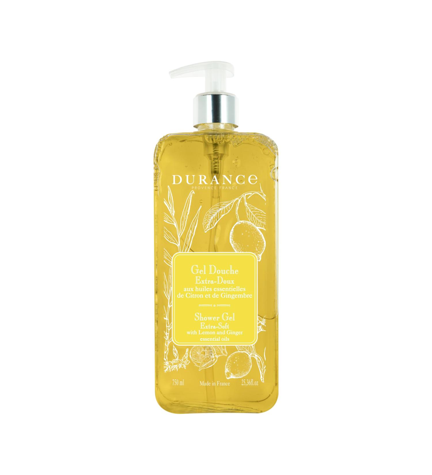 Durance Lemon & Ginger Marseille Shower Gel 750ml - Body Wash With Almond & Olive Oils - Gently Cleanses Hydrates & Softens Skin - Vegan Friendly - Buy Online on GoSupps.com