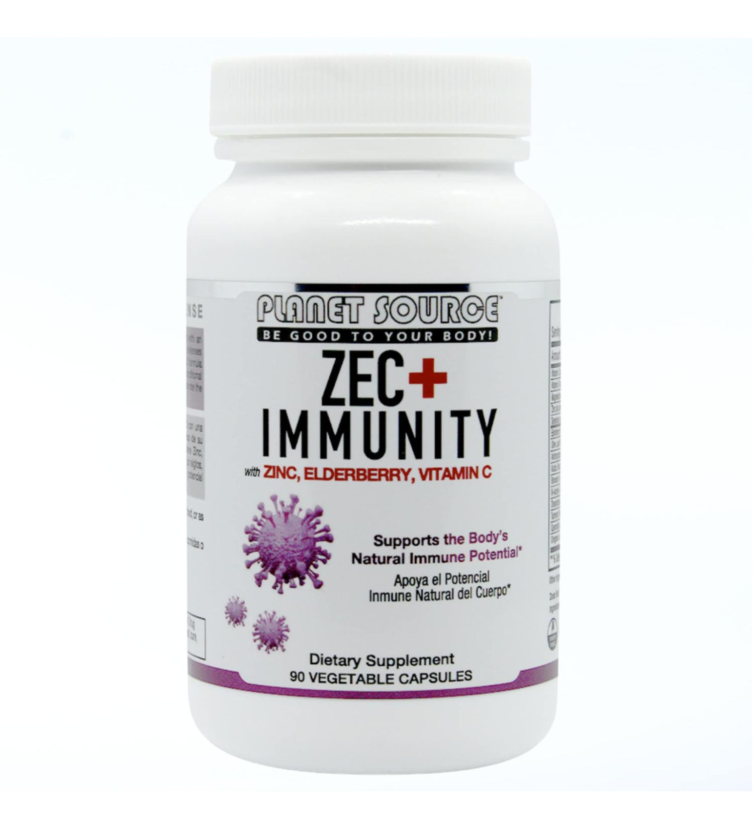 Planet Source ZEC+ Immunity - Adult Vitamins with Zinc Elderberry and Vitamin C - Natural Elderberry Immune Support Supplement for Healthy Living - 90 Count Veggie Capsules - Buy Online on GoSupps.com