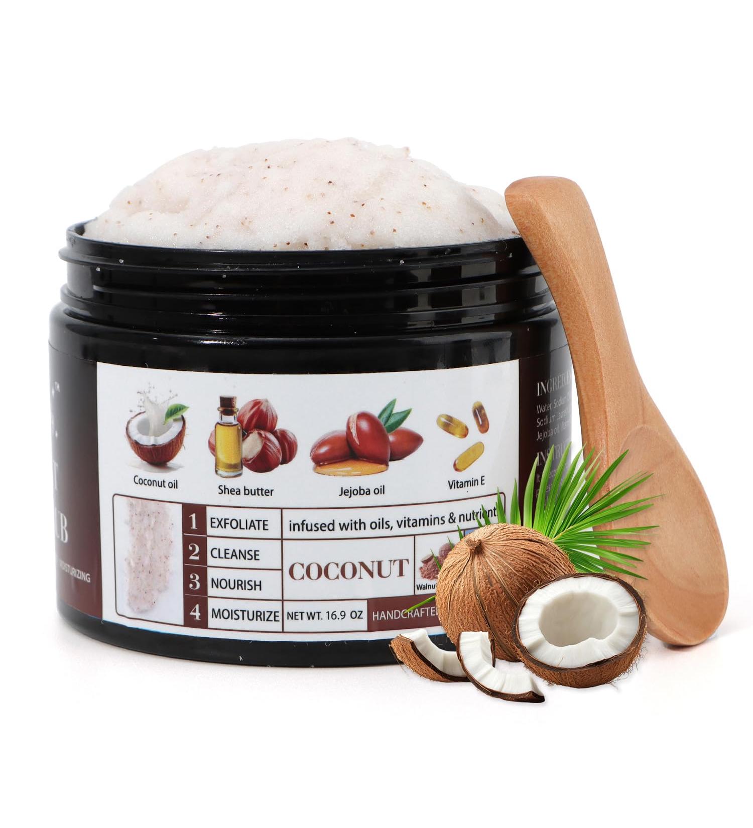 Shining Buddy Coconut Body Scrub Exfoliator with Natural Ingredients Exfoliating Body Scrub for Women Pure Oils and Dead Sea Salt Minerals Moisturizing and Nourishing Skin(16.9oz) - Buy Online on GoSupps.com