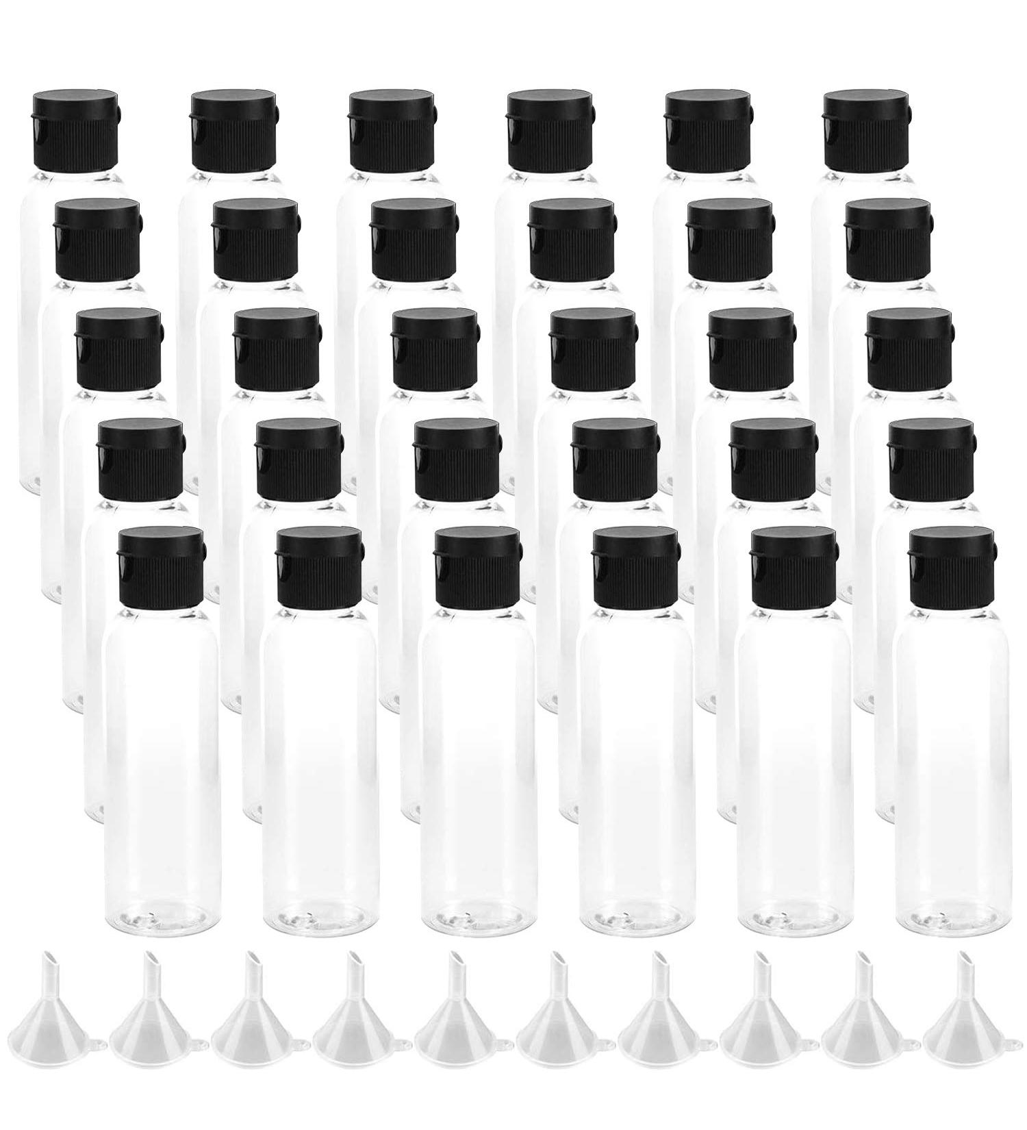 Bekith 30 Pack 2 oz Clear Travel Bottles with Flip Cap and Funnels - Ideal for Shampoo, Conditioner, Lotion - Buy Online on GoSupps.com