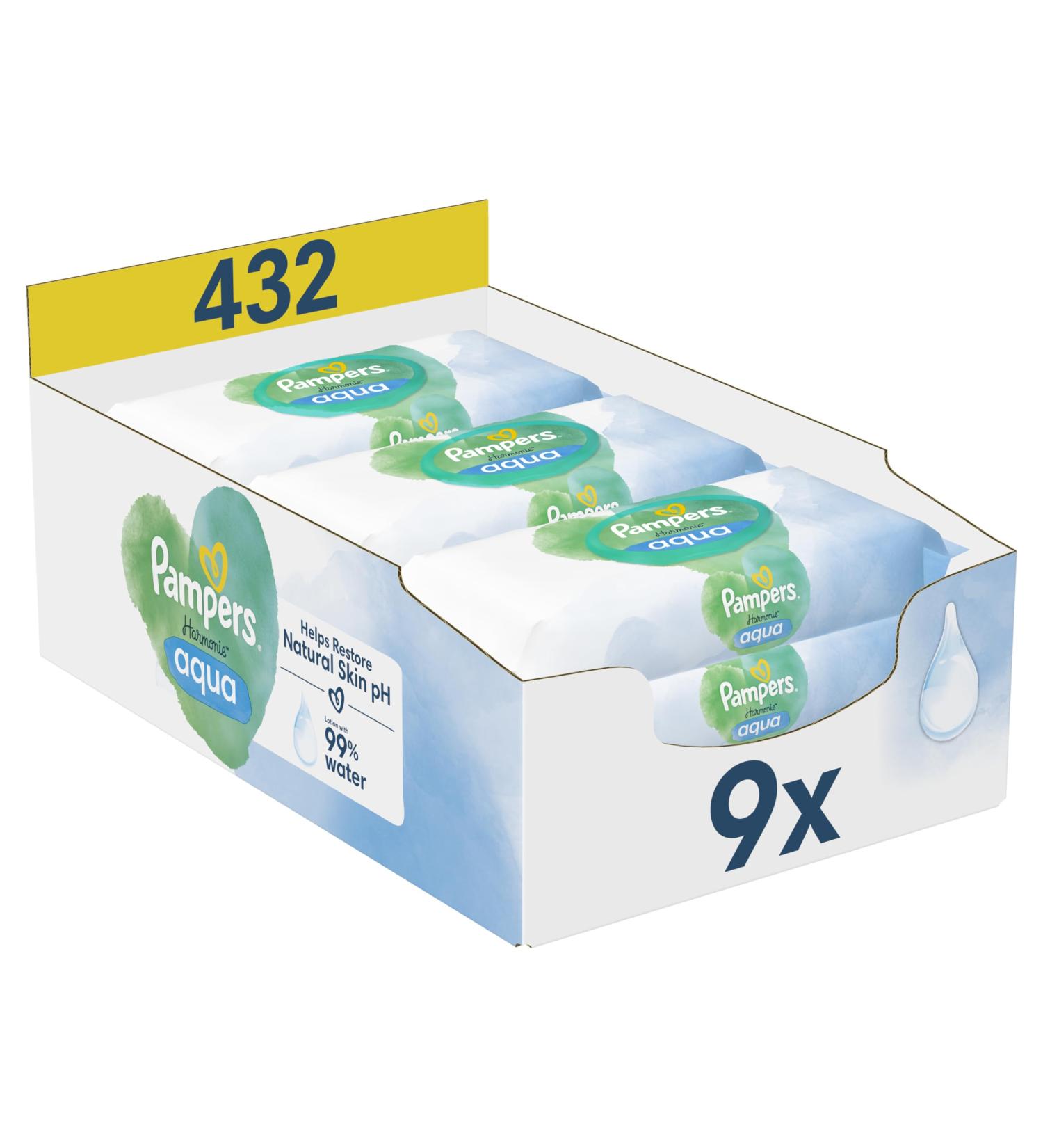 Pampers Baby Wet Wipes Harmony - 432 Towels (9 x 48) | Gentle Skin Protection with 99% Water | Shop Now! - Buy Online on GoSupps.com
