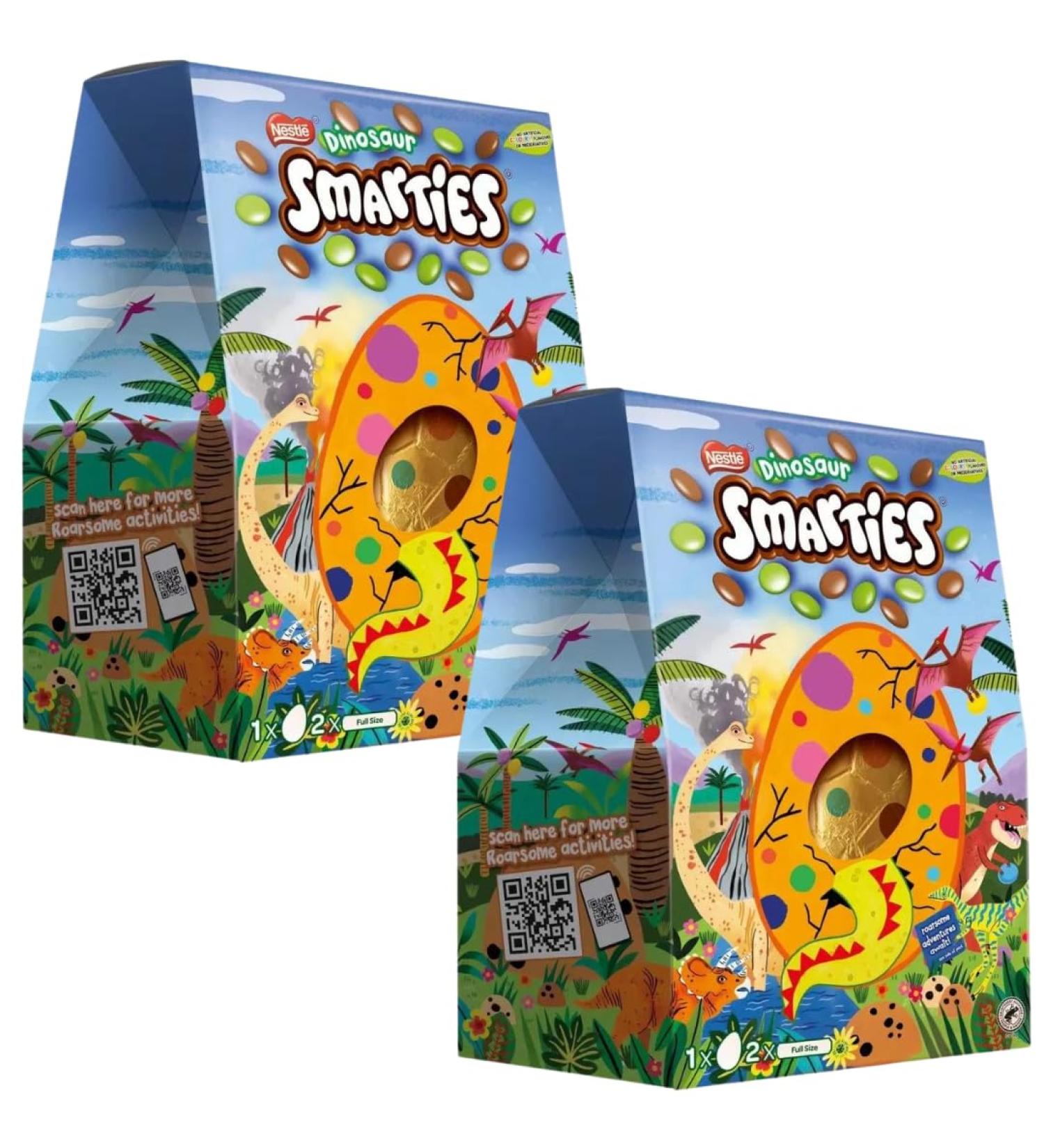 Credo Gifts Easter Egg Bundle With Smarties Dinosaur Milk Chocolate Giant Easter Egg 226g (2 Pack)