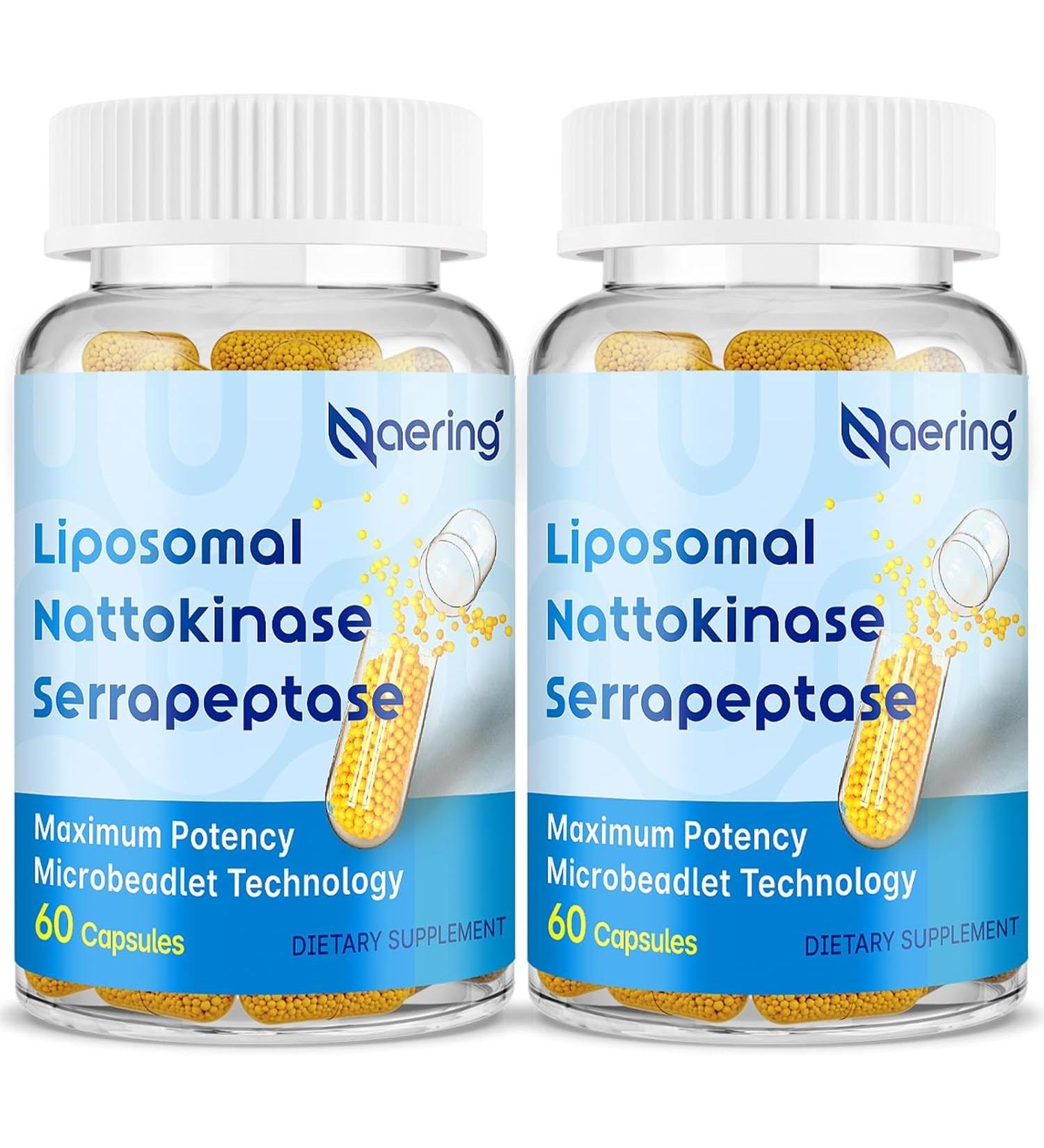 Liposomal Nattokinase 12 000 FU Serrapeptase 360 000 SPU Enzyme Supplement - Enriched with Synergistic Enzymes and Nutrient Blend & Inulin for Circulatory Gut Digestion 60 Capsules (2 Bottle) 60 Count (Pack of 2) - Buy Online on GoSupps.com