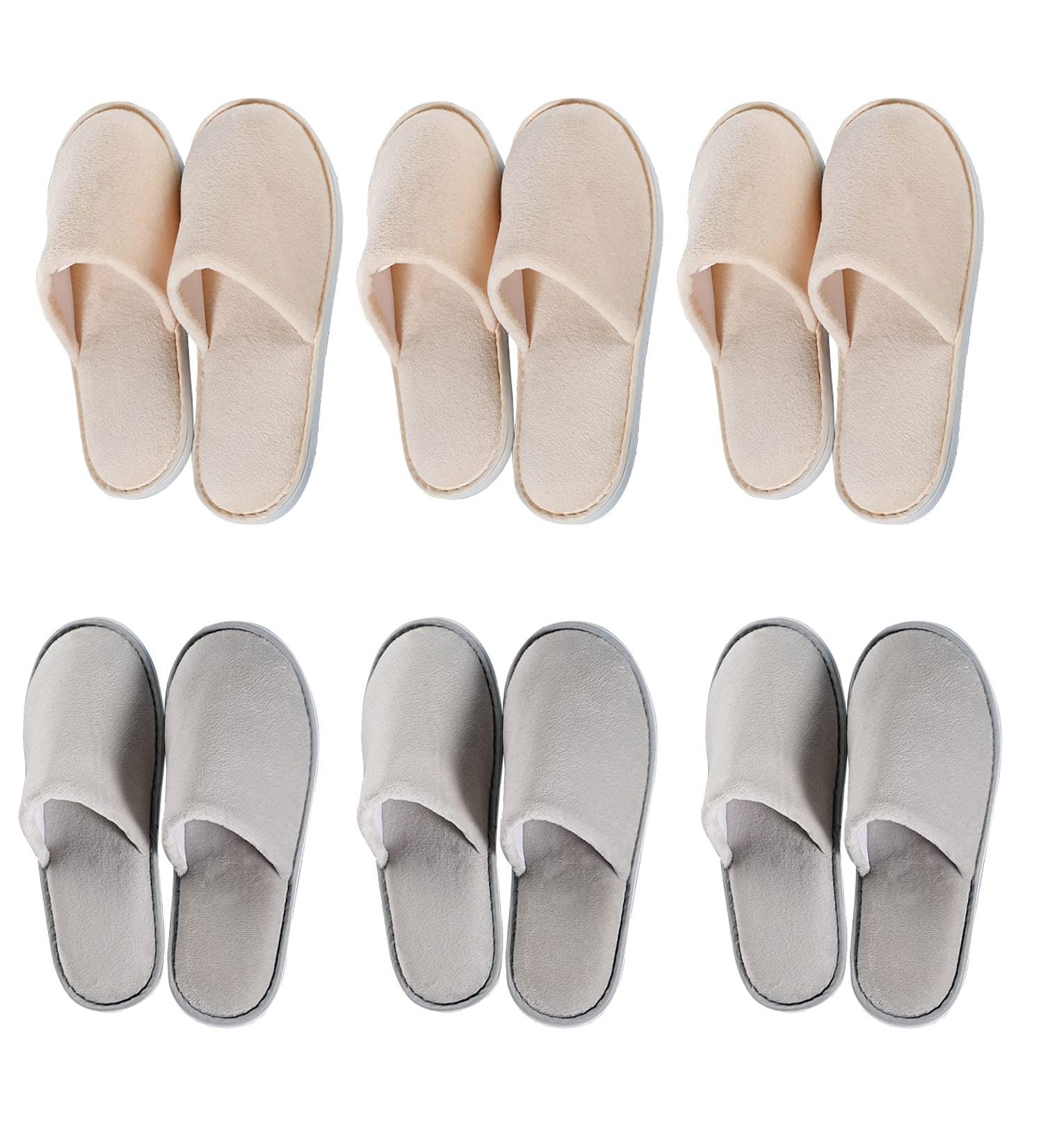 6 Pairs OSTADARRA Spa Slippers - Non Slip, Disposable & Washable - Unisex House Hotel Indoor Slippers in Beige and Gray - Perfect for Guest, Bathroom, Bedroom & Bride - Buy Online on GoSupps.com