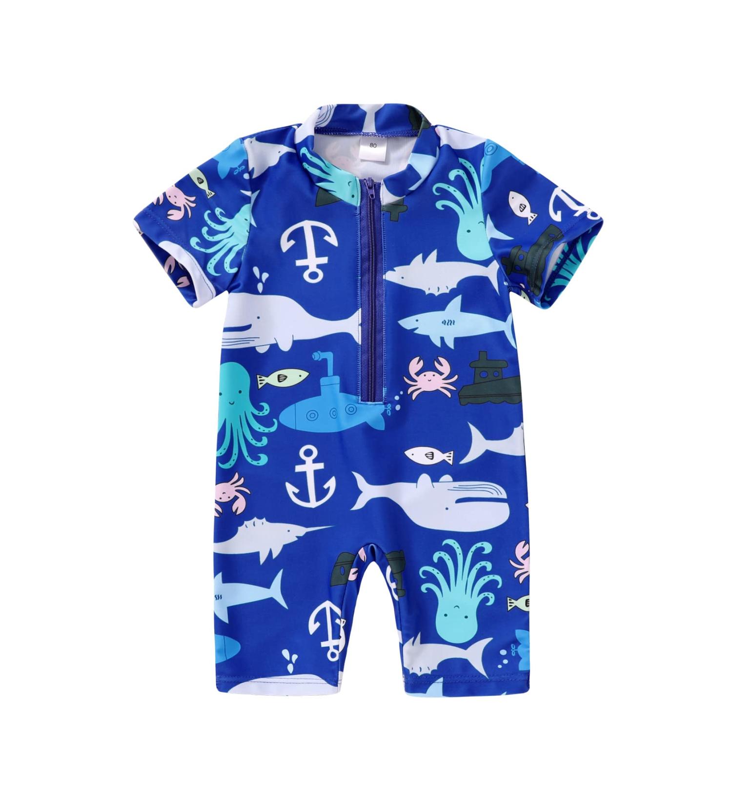 HAPPYMA Newborn Baby Boys Swimsuit - Blue Cartoon Fish Print Bodysuit 0-3 Months - Buy Online on GoSupps.com