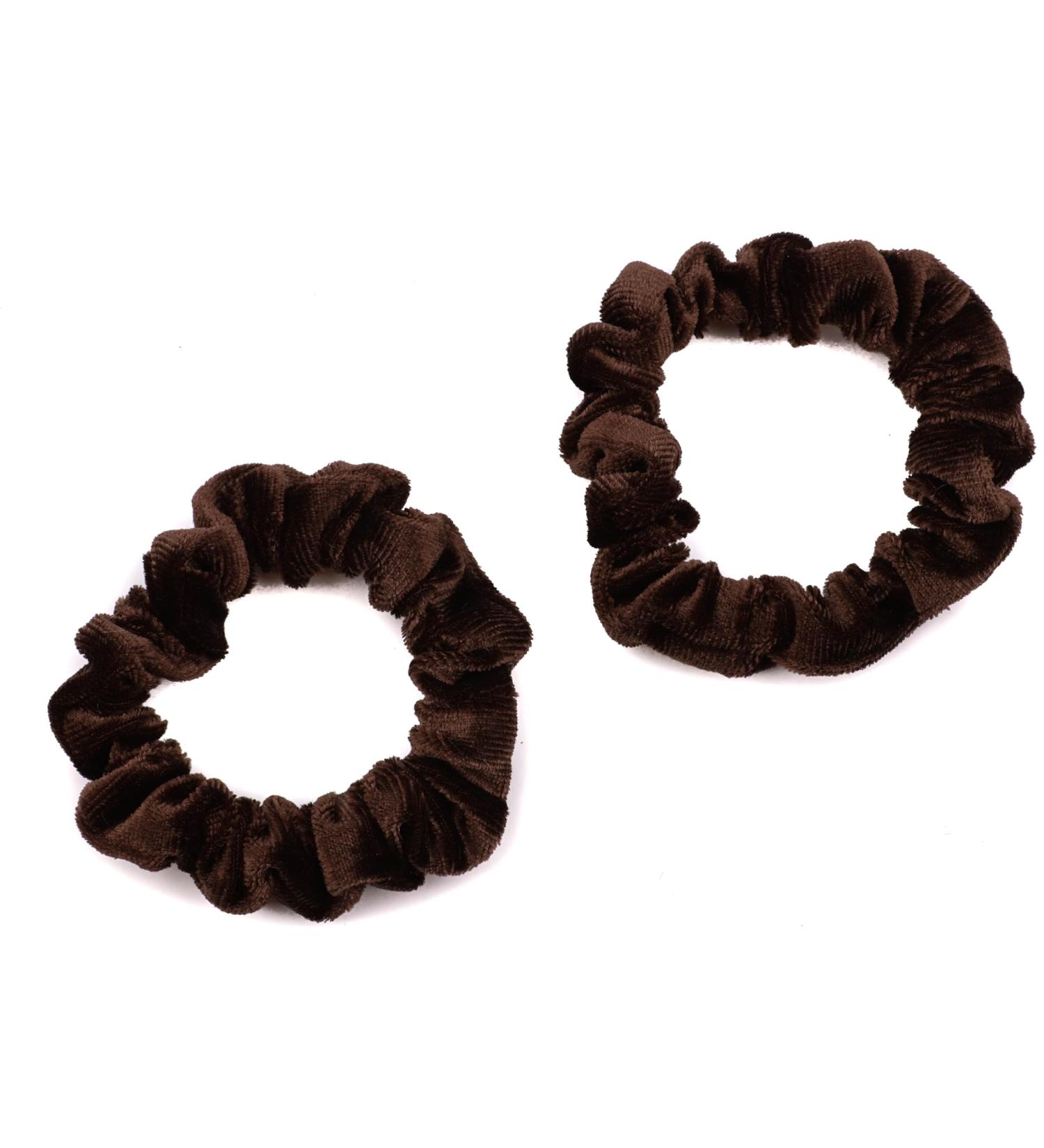 Mytoptrendz Dark Brown Velvet Scrunchies - Solid Color Small Hair Ties for Thin Hair - Stylish Ponytail Bands & Hair Accessories for Girls - Buy Online on GoSupps.com