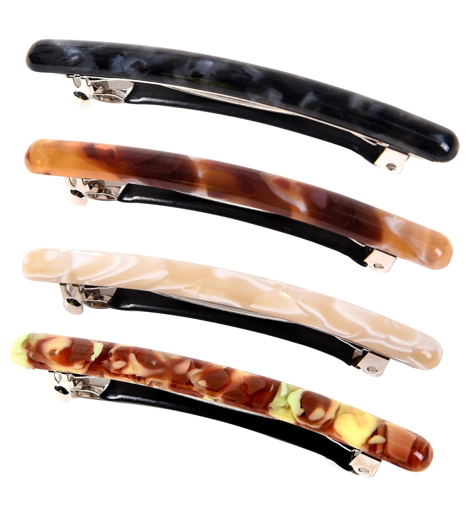 4 Pack Skinny French Hair Clips - Tortoise Shell Styles for Thin & Thick Hair - Girls Hair Accessories in Purple Coffee Milk Brown-Green & Classic Black Marble - Buy Online on GoSupps.com