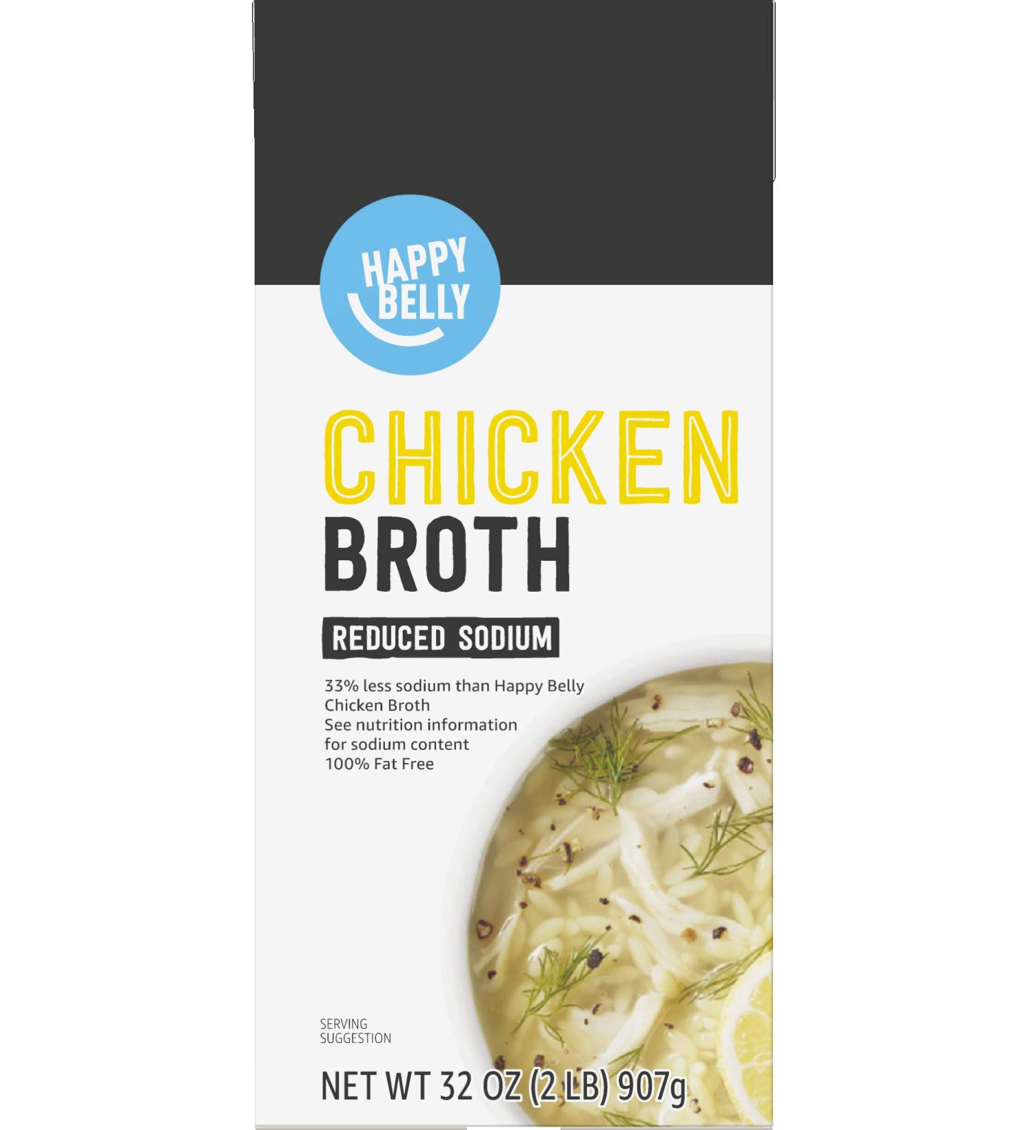 Amazon brand - Happy Belly Reduced Sodium Chicken Broth  32 Ounce - Buy Online on GoSupps.com