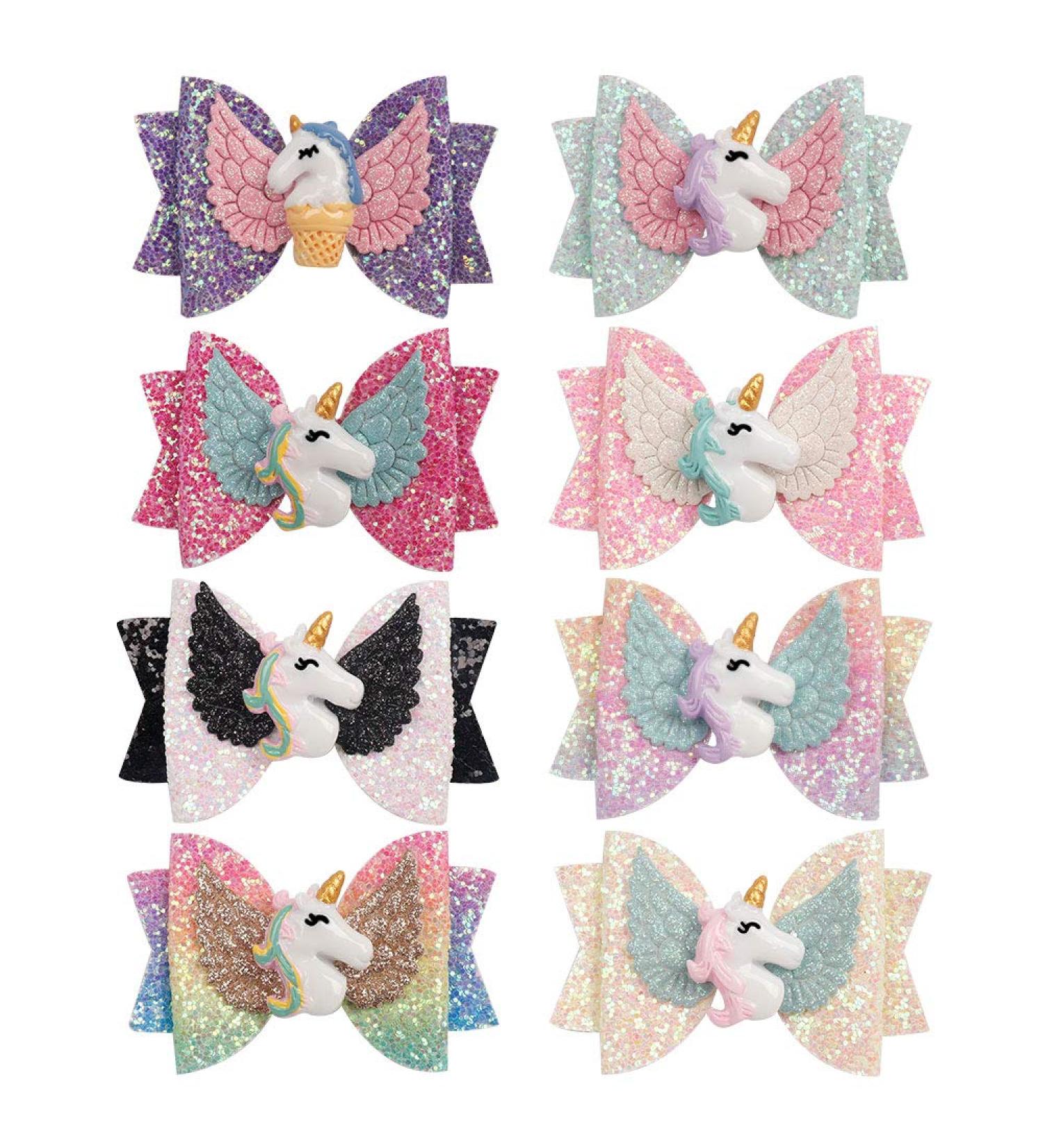 8pcs Unicorn Hair Bows for Girls - Glitter Grosgrain Ribbon Hair Accessories with Alligator Clips for Toddler Girls - Buy Online on GoSupps.com