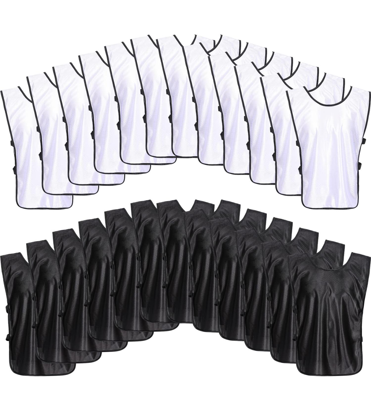 24 Pack Mercerized Fabric Scrimmage Soccer Pinnies Vests - Youth & Adult Sports Training Jerseys - Black/White - Buy Online on GoSupps.com