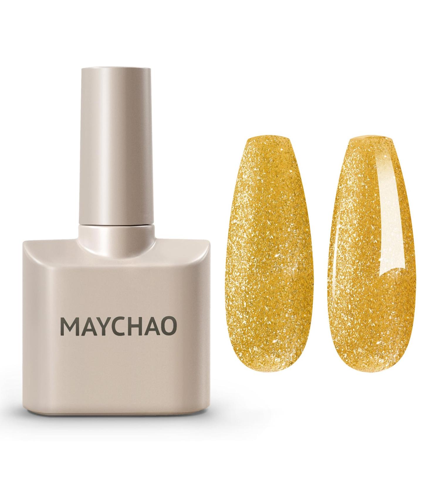 MAYCHAO 15ML Gold Gel Nail Polish 1Pc Gold Shimmer Gel Polish Soak Off UV LED Nail Polish Nail Art Starter Manicure Salon DIY at Home 0.5 OZ - Buy Online on GoSupps.com
