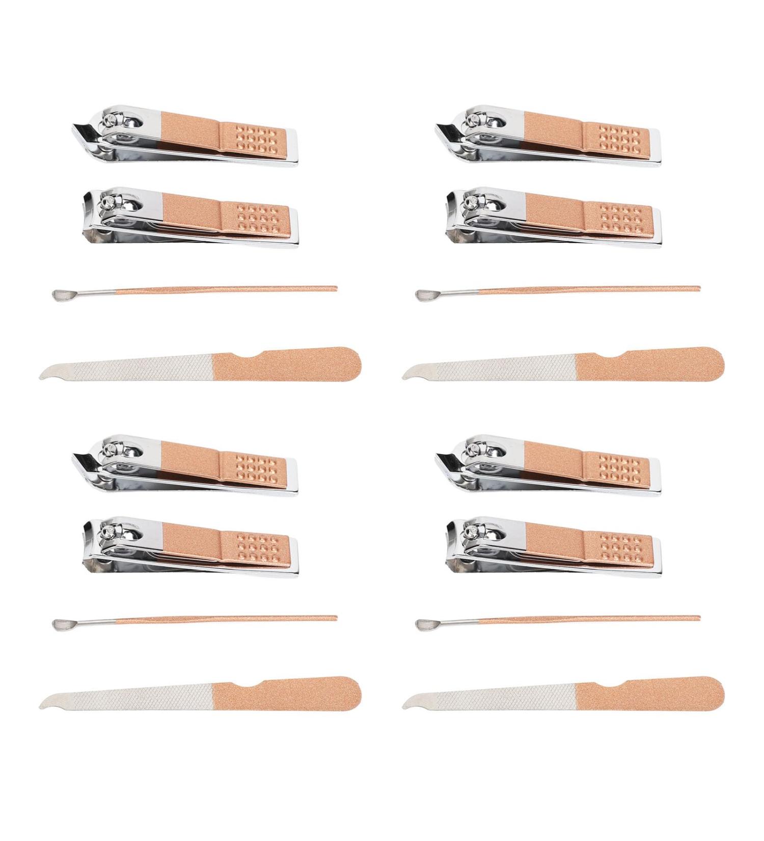 4 Set Nail Clippers Beauty Tools Stainless Steel Ear Spoons Nail Files Grooming Manicure Set with Pink PU Storage Bags - Buy Online on GoSupps.com