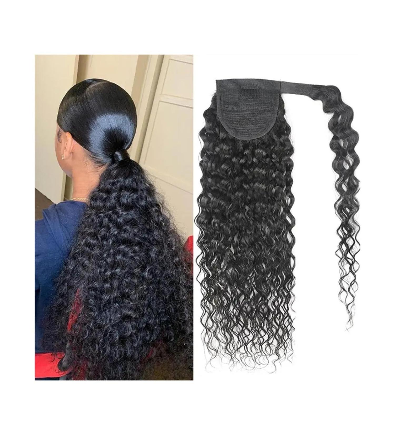Human Hair Ponytail Hair Piece Deep Wave Wrap Around Pony Tail Clip In Wave Curly Hair Extensions 8-24" Brazilian Human Hair Ponytails Hairpiece for Black Women Ponytail Hairpiece for Women (Color 10inches Wrap Around Ponytail - Buy Online on GoSupps.com