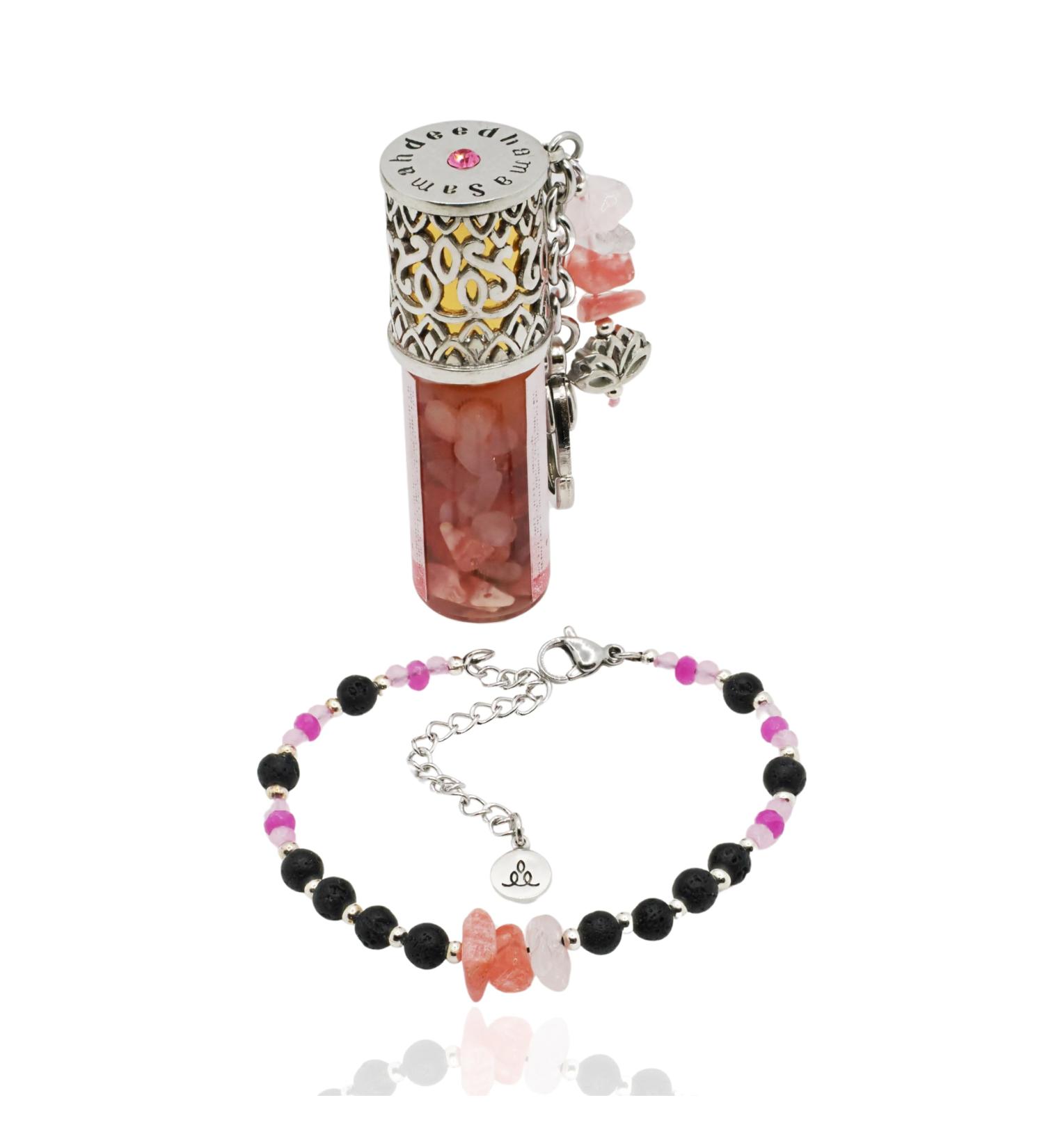 Scentual Stones Amoura Set - Rose Quartz Rhodonite & Pink Opal Diffuser Bracelet with Ylang Ylang & Rose Oils | Organic Jewelry for Women & Men - Buy Online on GoSupps.com