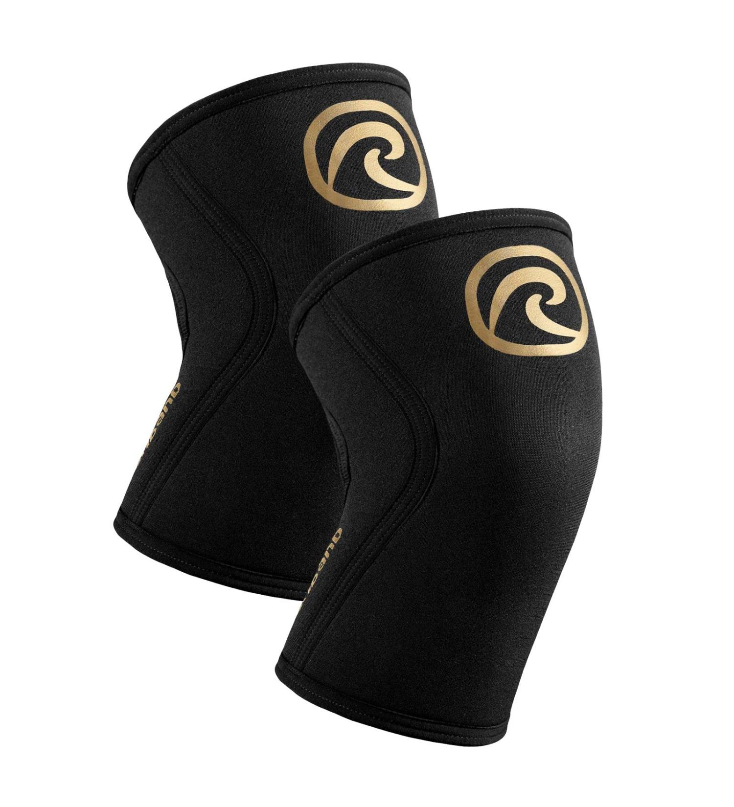 Rehband Knee Brace for Strength Sports | Unisex Knee Sleeve for CrossFit & Heavy Training | 5mm Neoprene XXL Gold/Black - 1 Pair - Buy Online on GoSupps.com