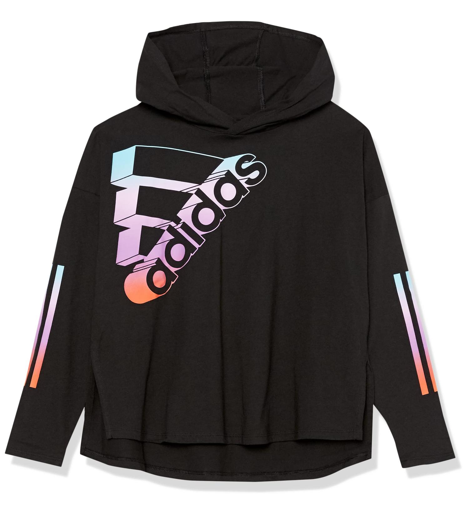 adidas Girls' Long Sleeve Hooded T-Shirt - Black/Multicolor - Size Large (14) - Buy Online on GoSupps.com