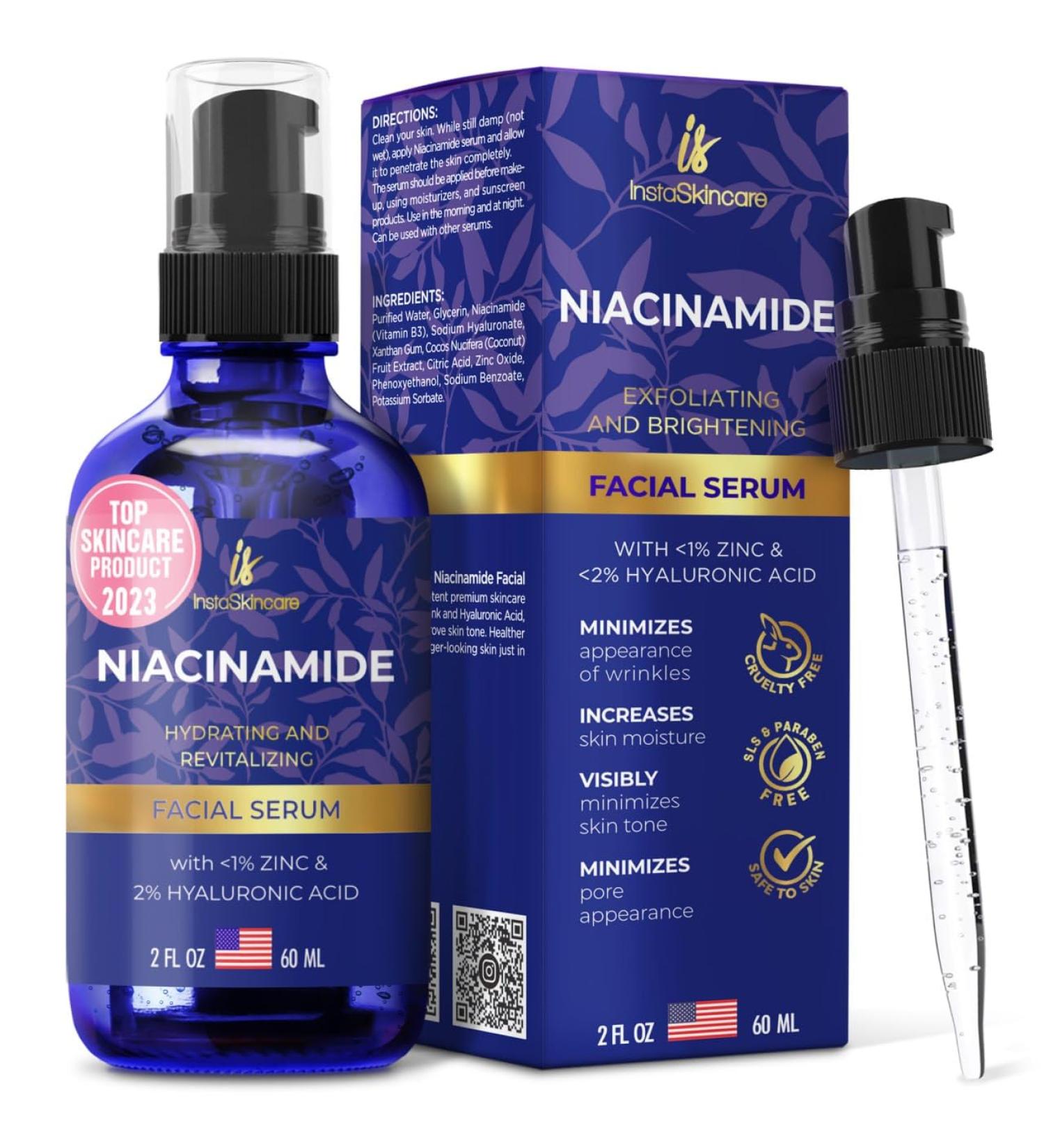Double Sized Niacinamide Serum for Face Serum for Skin and Lips - Hydrating and Moisturizing Face Serum for All Skin Types (2Oz) by InstaSkincare - Buy Online on GoSupps.com